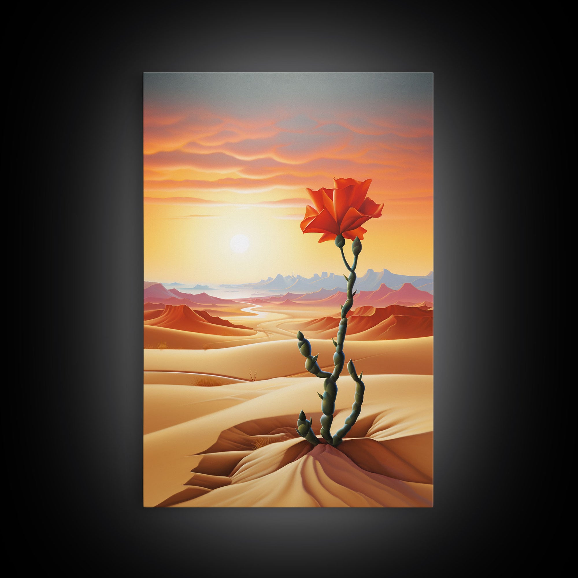 Desert Art Print, Cactus Wall Art, Landscape Art, Sunset Wall Art, Canvas Print, Wall Art, Vertical Art, Unique Wall Decor, Ranch Decor