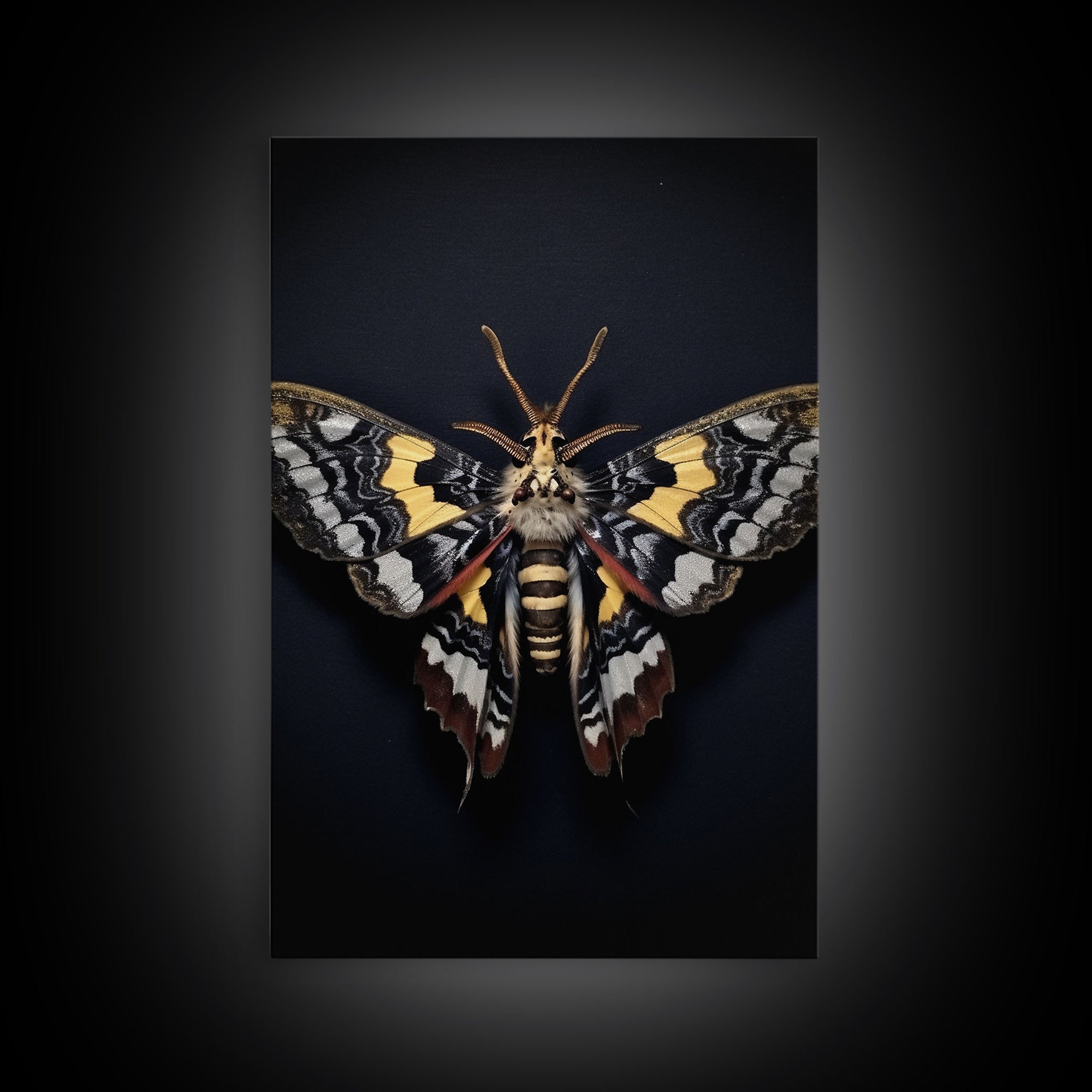 Framed Death Head Moth Canvas Print, Acherontia, Taxidermy Art, Dried Butterfly Print, Bug Wall Art Hanging Decor, Goth Art, Halloween Art