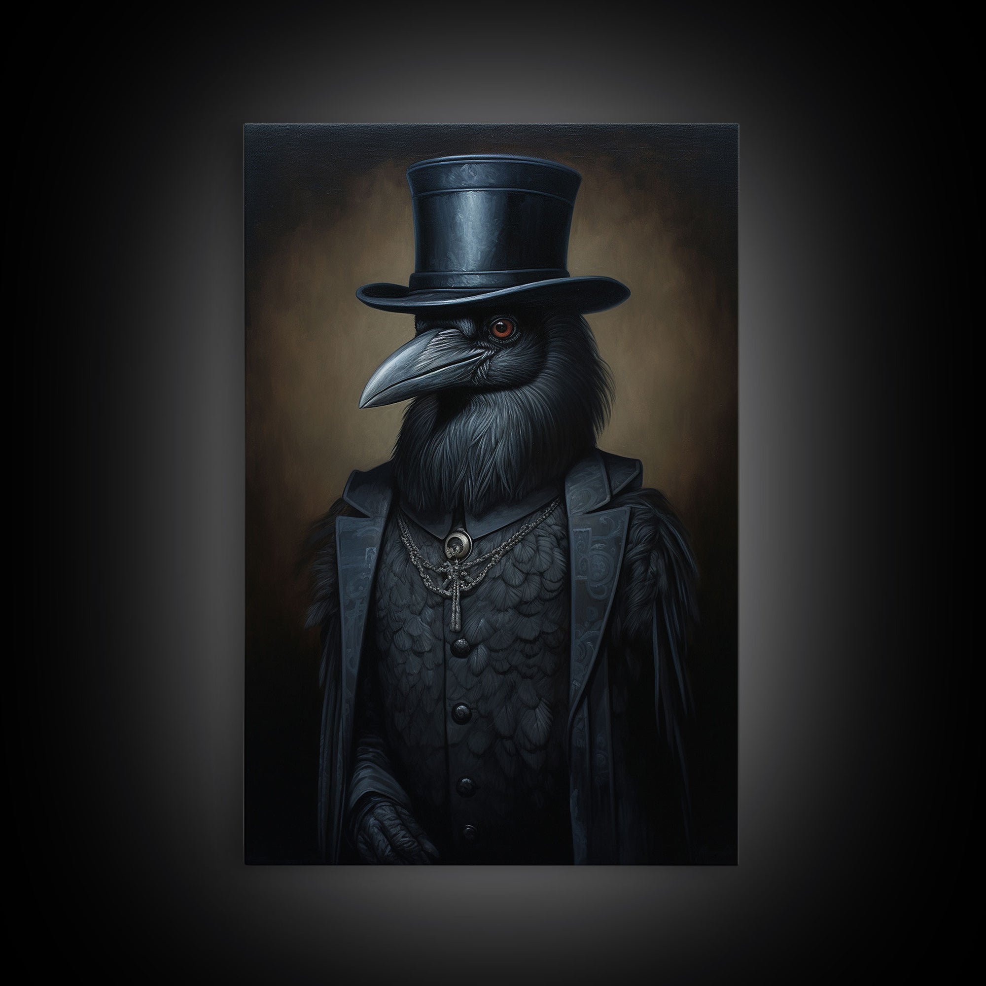 Gothic Raven Vintage Canvas, Art Canvas Print, Framed Canvas, Home Decor, Victorian Crow, Funny Halloween Art, Dark Academia Portrait