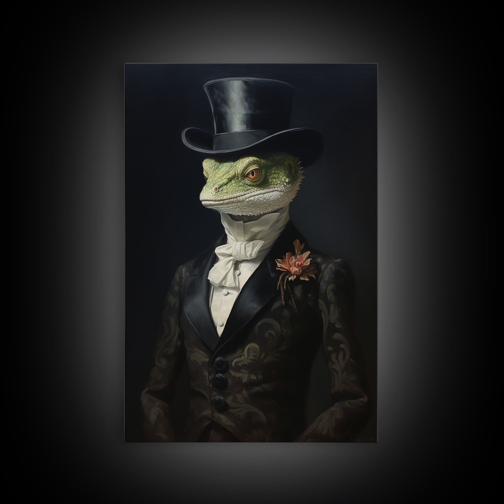 Dark Academia Victorian Gothic Gecko Art, Framed Canvas Print or Canvas, Halloween Art, Spooky Decor, Halloween Decoration, Witch Familiar