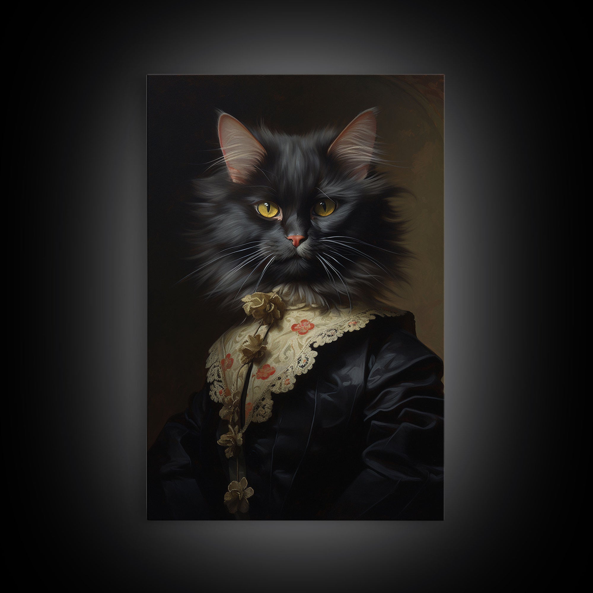 Victorian Cat Portrait, Funny Halloween Decor, Cute Cat Halloween Art, Framed Canvas Print