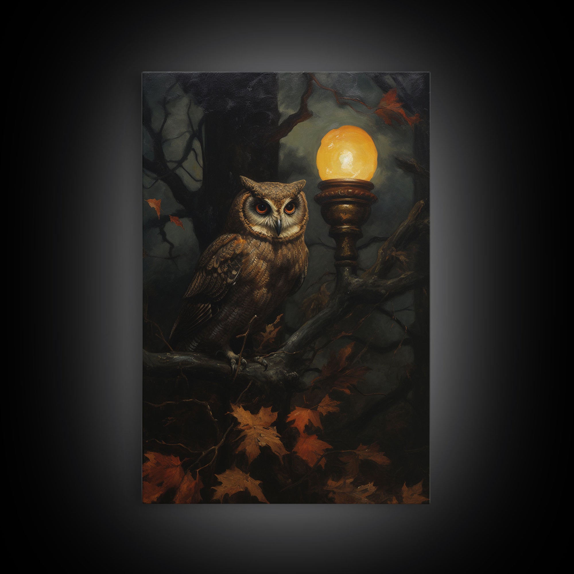 Owl Halloween Decor, Victorian Owl Painting Canvas Print, Dark Arts, Dark Academia, Owl Prints, Animal Prints, Halloween Wall Art