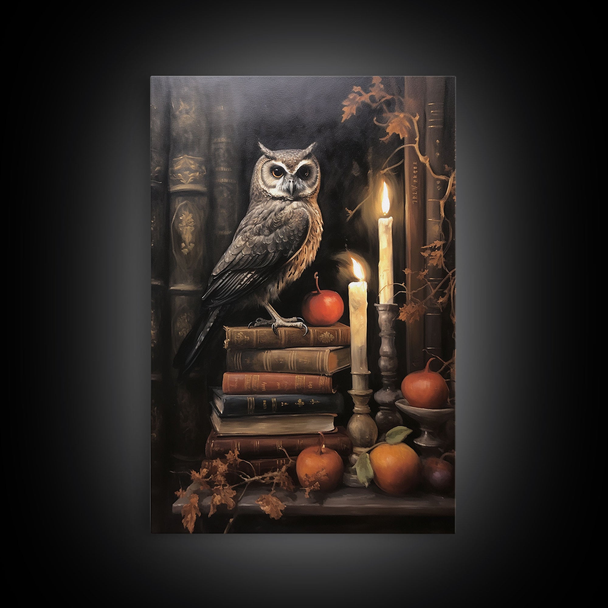 Halloween Owl Print, The Witch's Familiar, Framed Canvas Print, Halloween Decor, Halloween Canvas Art, Victorian Owl Oil Painting