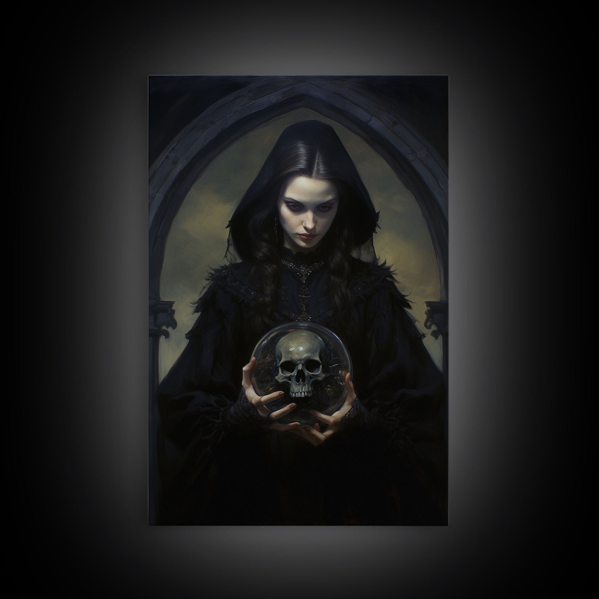 The Fortune Teller, Halloween Canvas Print, Framed Canvas, Unique Wall Art, Goth Art, Dark Academia, Witch Art, Witchcraft