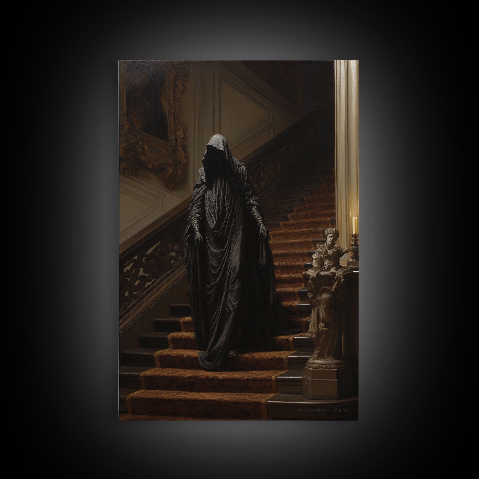 The Phantom, Gothic Halloween Decor, Framed Canvas Print, Scary Horror Art, Goth Decor, Moody Oil Painting, Dark Academia