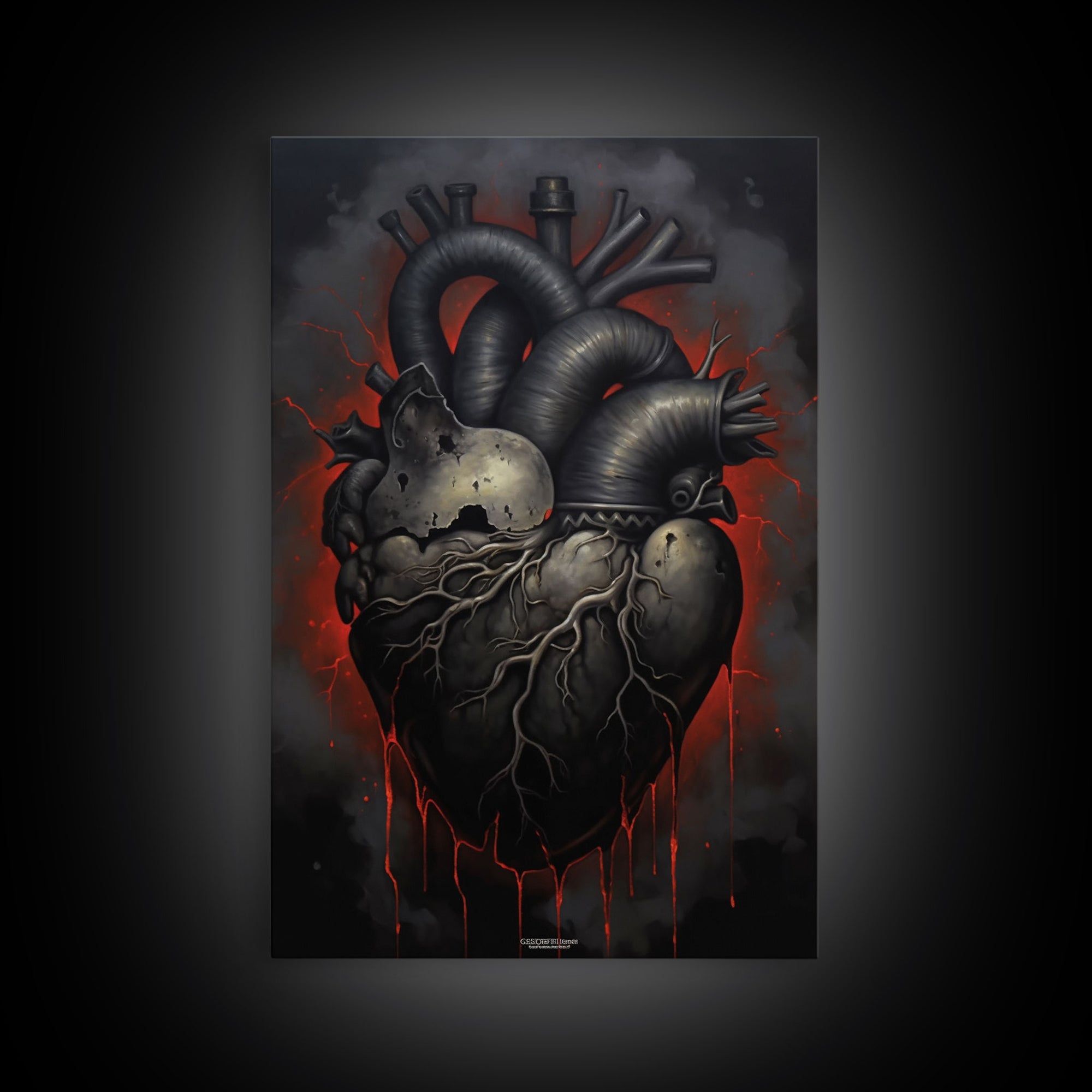 The Dark Heart, Macabre Decor, Halloween Poster Art / Framed Canvas Print, Goth Decor, Goth Art, Black Heart