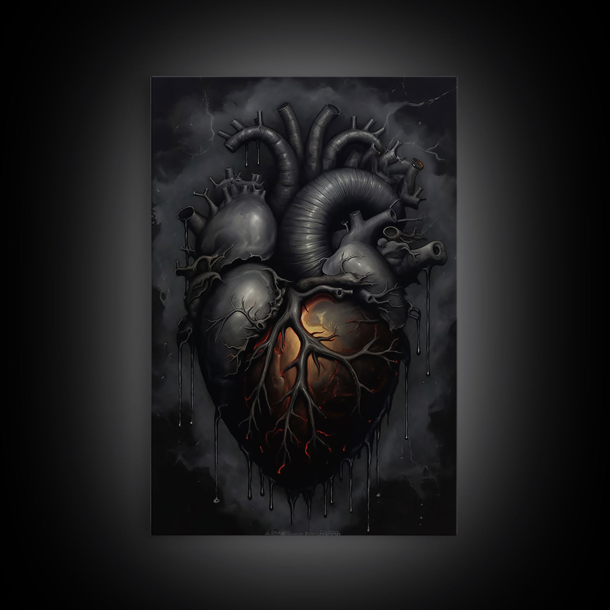 The Dark Heart, Macabre Decor, Halloween Poster Art / Framed Canvas Print, Goth Decor, Goth Art, Black Heart