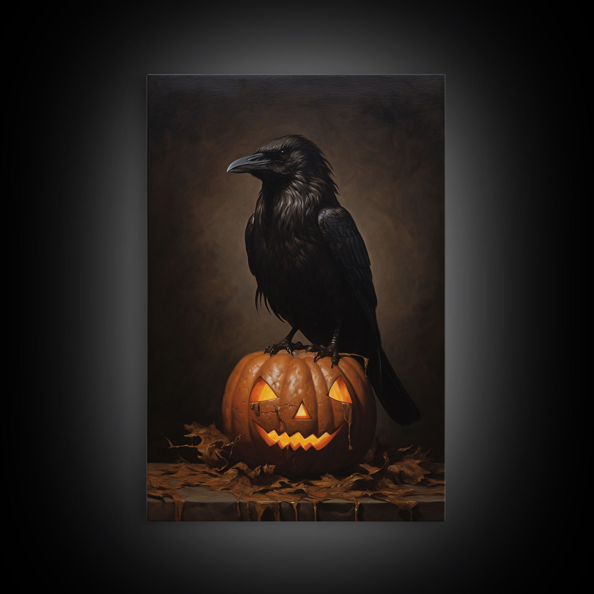 The Raven, Halloween Canvas Print / Framed Canvas, Victorian Gothic Oil Painting Print, Crow Decor, Macabre Horror Prints