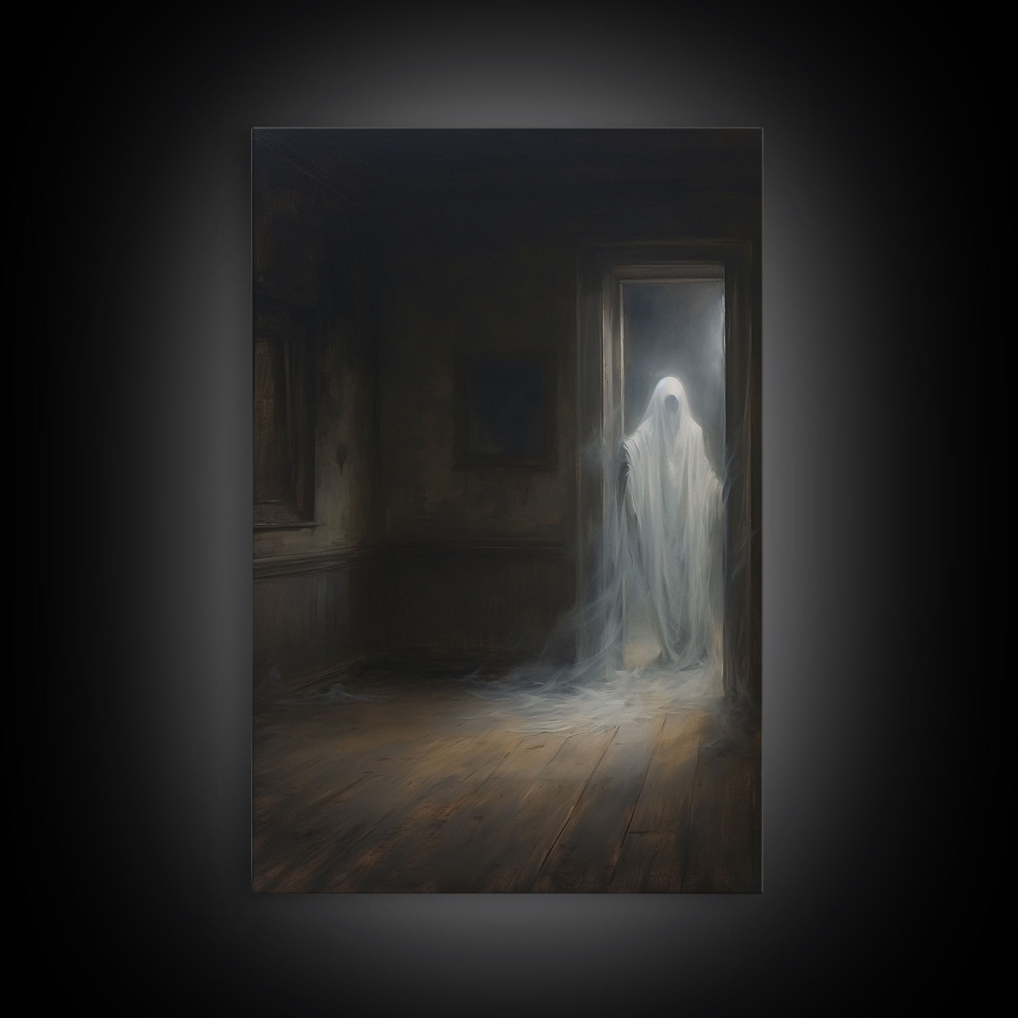 The Ghost In The Doorway, Macabre Halloween Decor, Halloween Poster / Canvas Print, Framed Wall Art, Dark Academia Goth Art