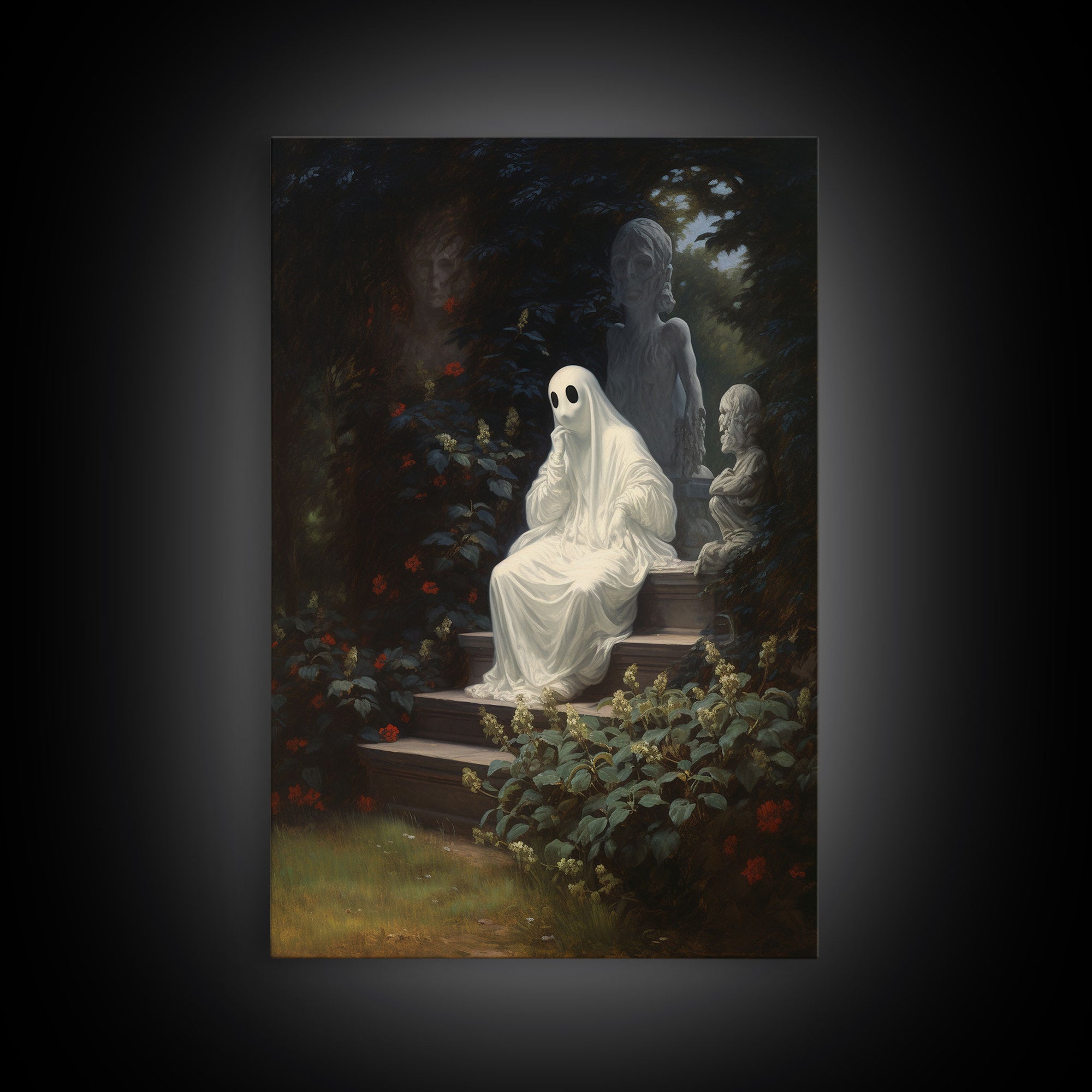 The Thoughtful Ghost, Macabre Halloween Decor, Halloween Poster / Canvas Print, Framed Wall Art, Dark Academia Goth Art