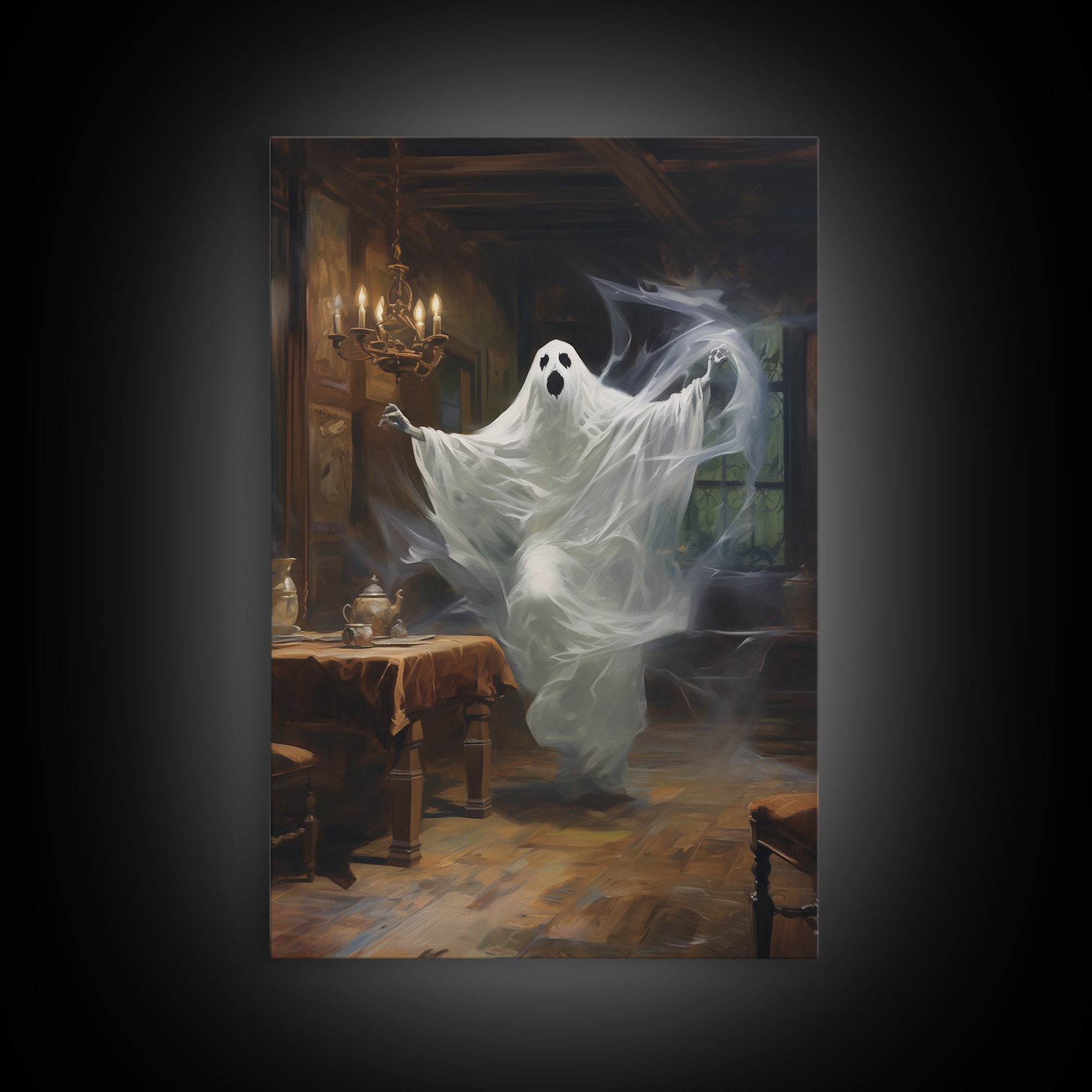 The Haunting On Donahue, Ghost Print, Framed Canvas, Halloween Canvas Print, Horror Print, Macabre Dark Academia Wall Art