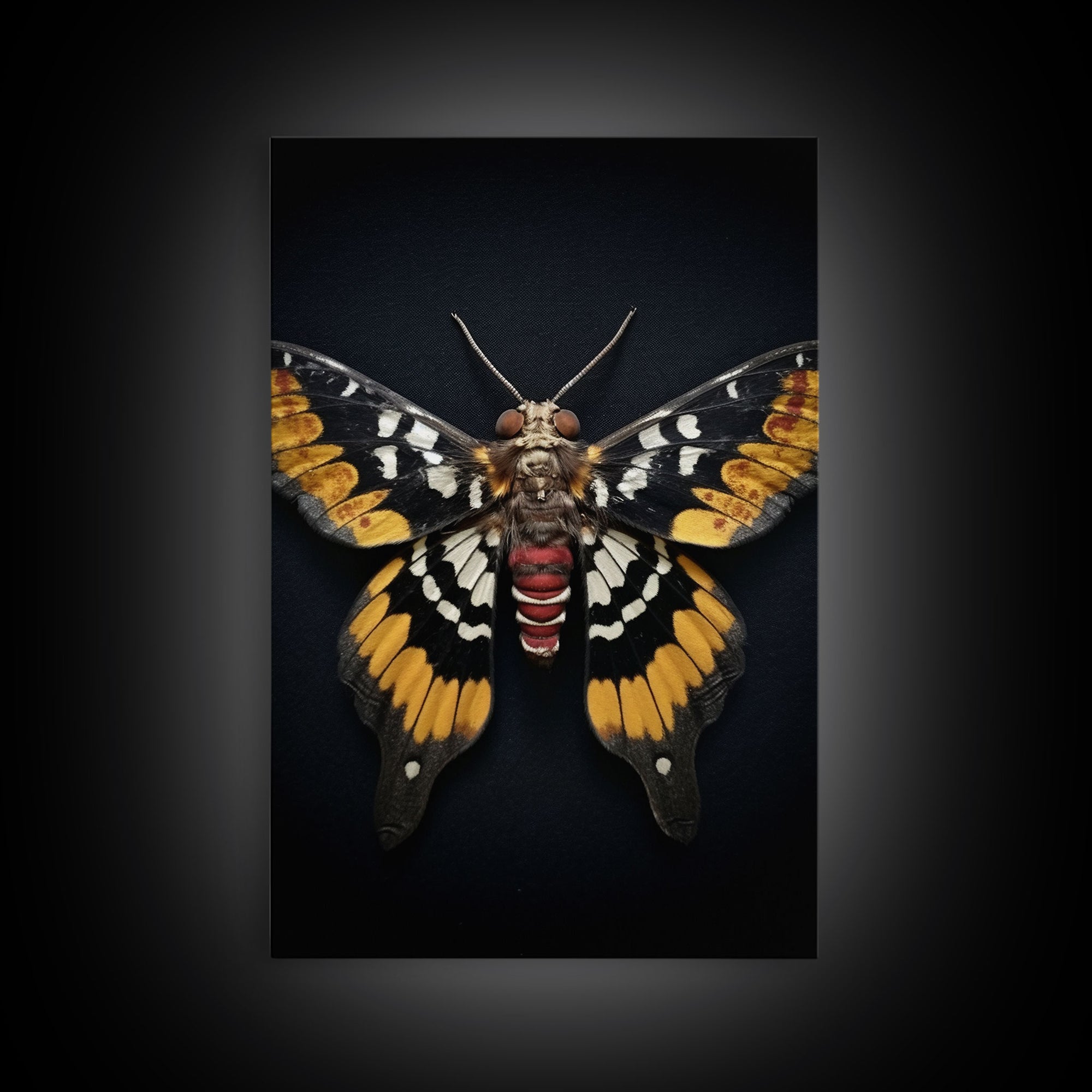 Framed Death Head Moth Canvas Print, Acherontia, Taxidermy Art, Dried Butterfly Print, Bug Wall Art Hanging Decor, Goth Art, Halloween Art