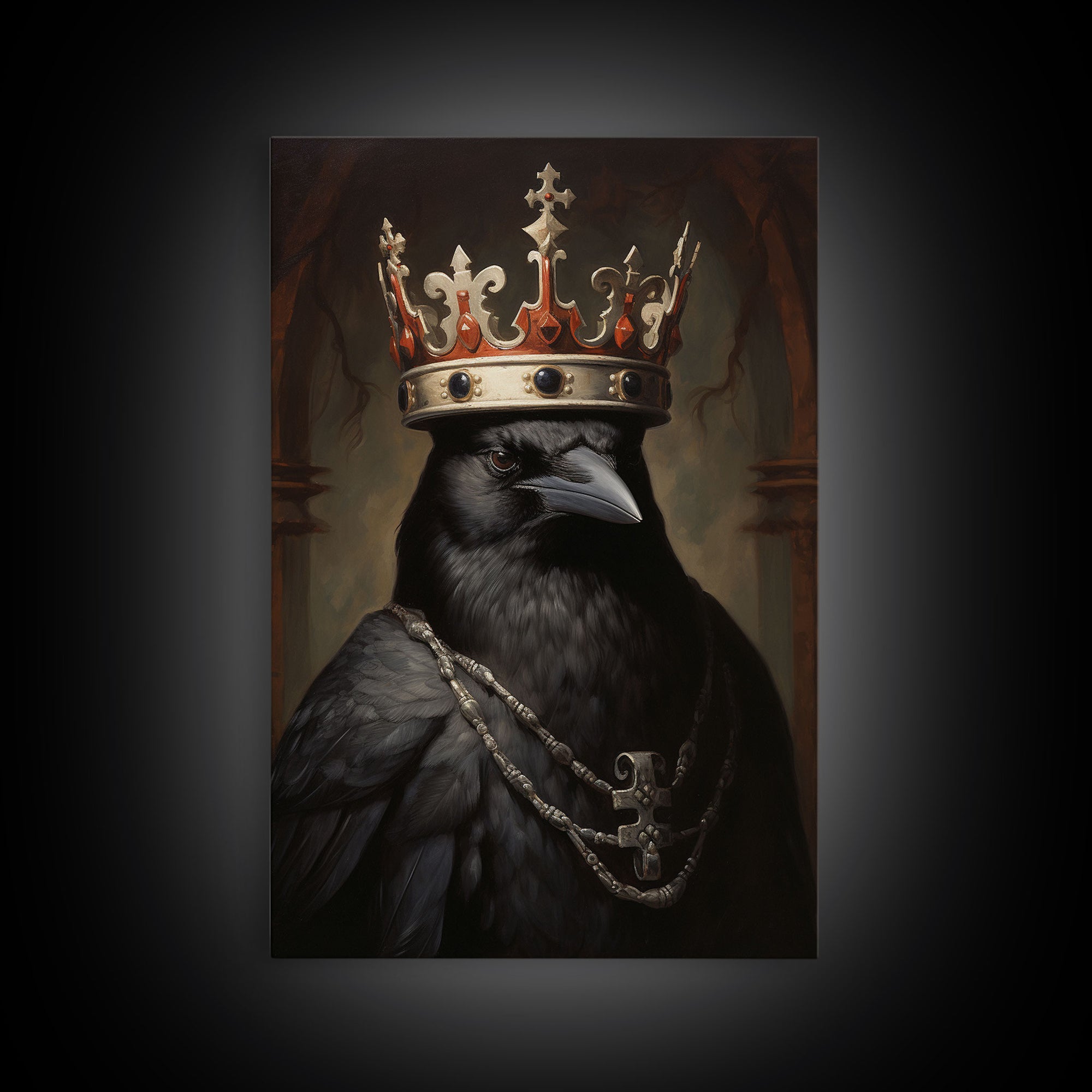 King Raven Print, Vintage Canvas, Art Canvas Print, Dark Academia, Gothic Victorian Crow, Cool Halloween Decorations, Framed Canvas Print