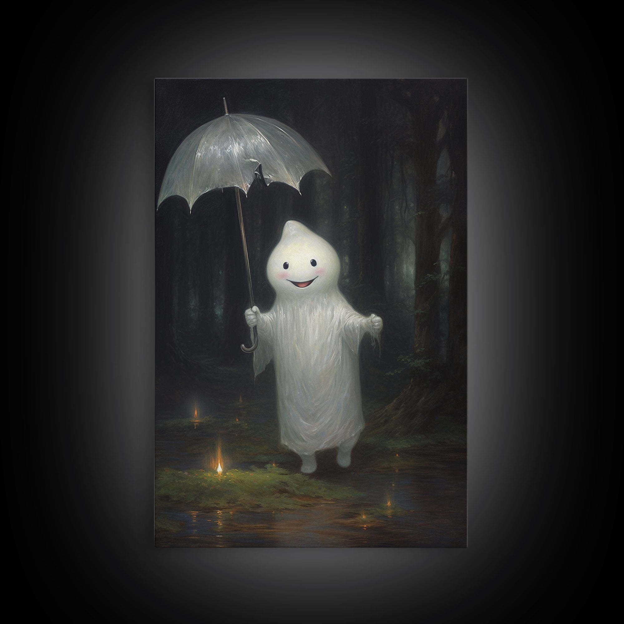 The Playground Ghost, Funny Halloween, Vintage Halloween Canvas, Framed Canvas Print, Cute Wall Art, Ghost On A Swing, Macabre Goth Art