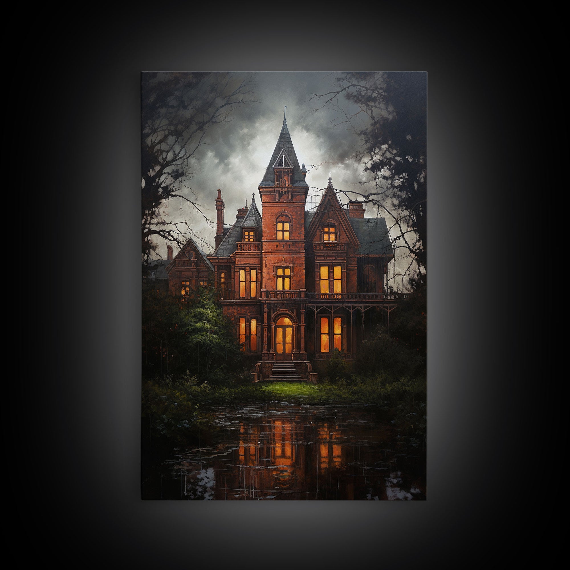 The Haunted House, Framed Canvas Art, Painting Of Haunted Victorian Mansion, Dark Academia, Halloween Decorations, Halloween Art