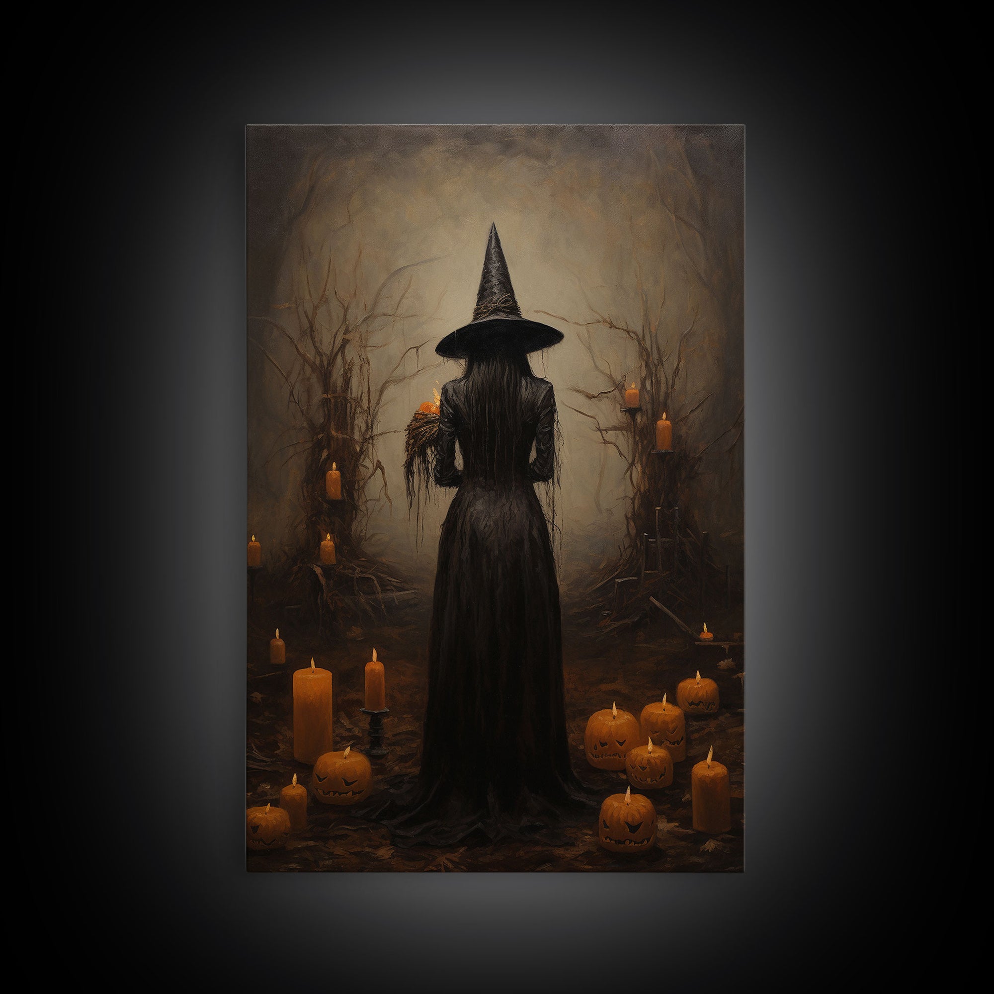 Vintage Halloween Witch Art, Halloween Canvas Printed / Framed Canvas, Witchy Decor, Witchcraft, Dark Academia Macabre Goth Art