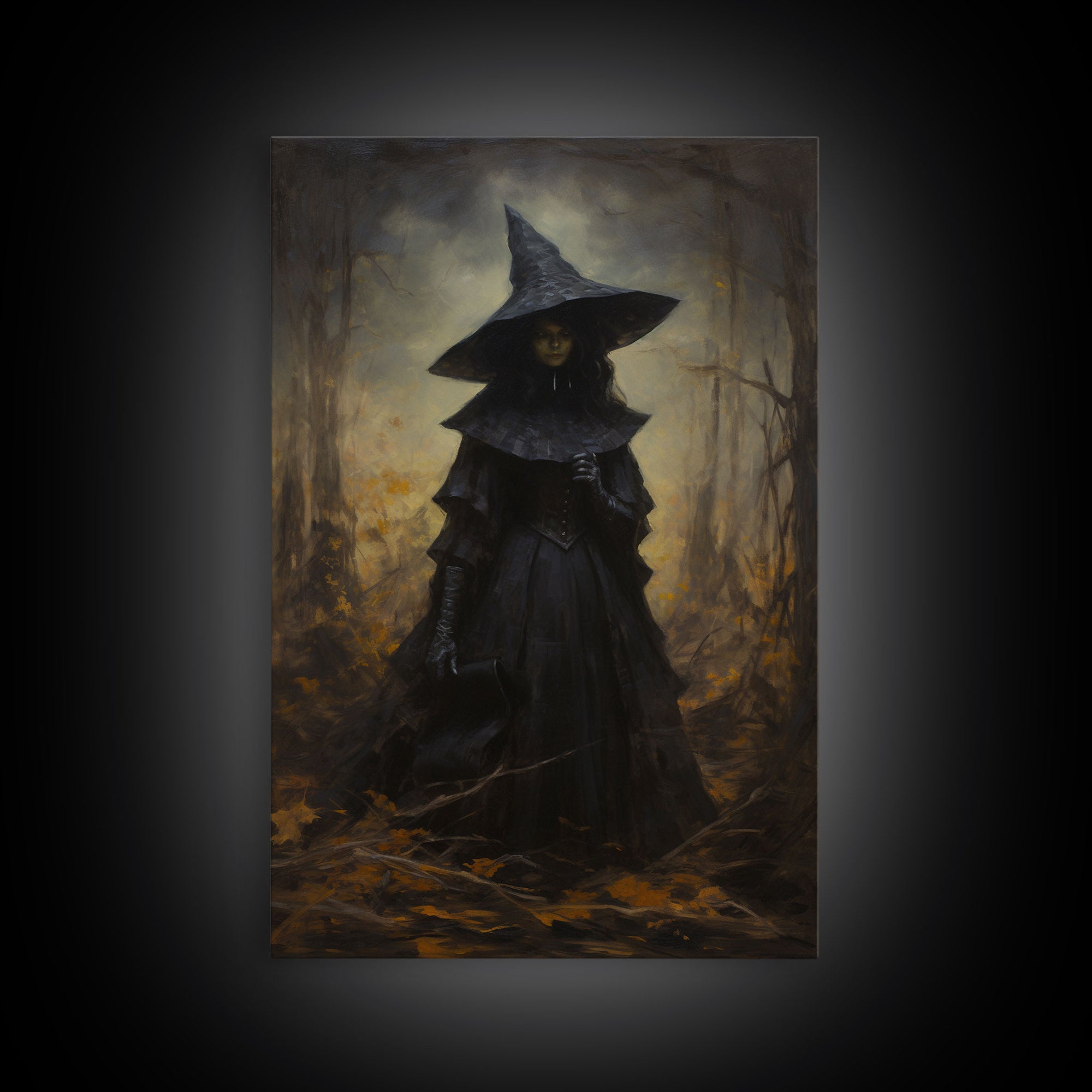 Gothic Witch Art, Framed Halloween Canvas, Canvas Print, Spooky Halloween Wall Art, Halloween Decoration, Witchy Decor