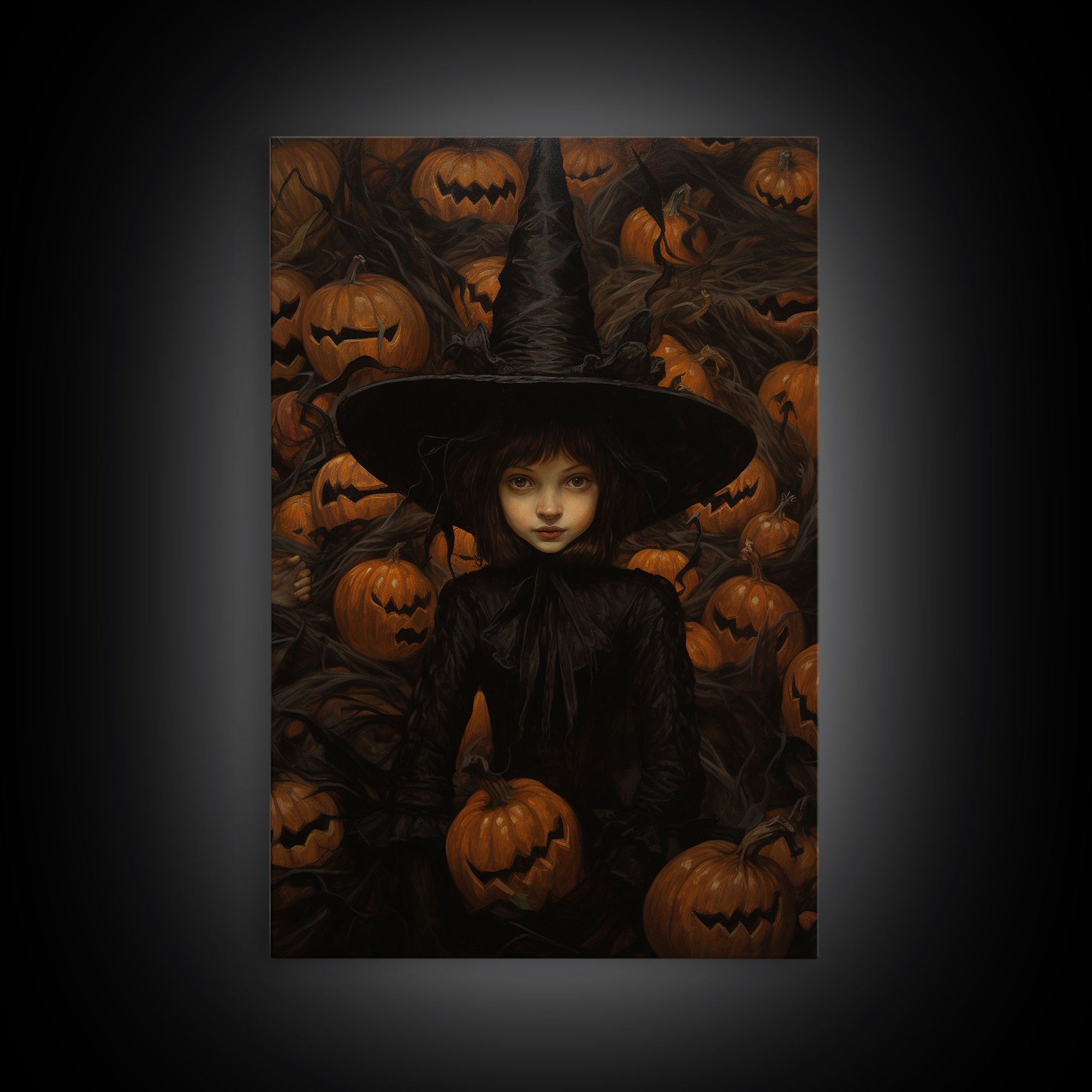 Gothic Witch Art, Framed Halloween Canvas, Canvas Print, Spooky Halloween Wall Art, Halloween Decoration, Witchy Decor Pumpkin Patch Witch