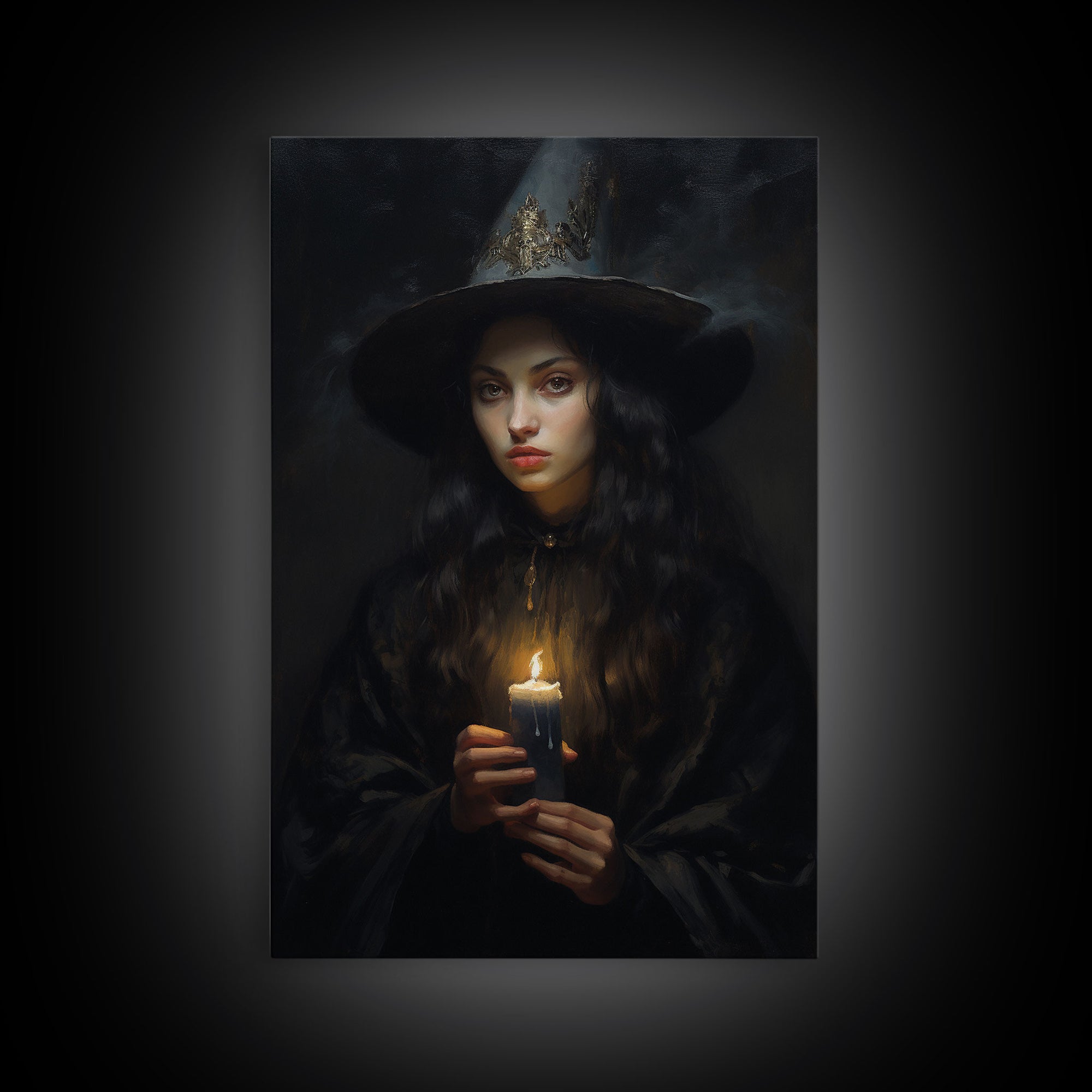 The Witch And The Candle, Gothic Victorian Art, Framed Canvas Print, Halloween Canvas, Halloween Decoration, Dark Academia Gothic Art