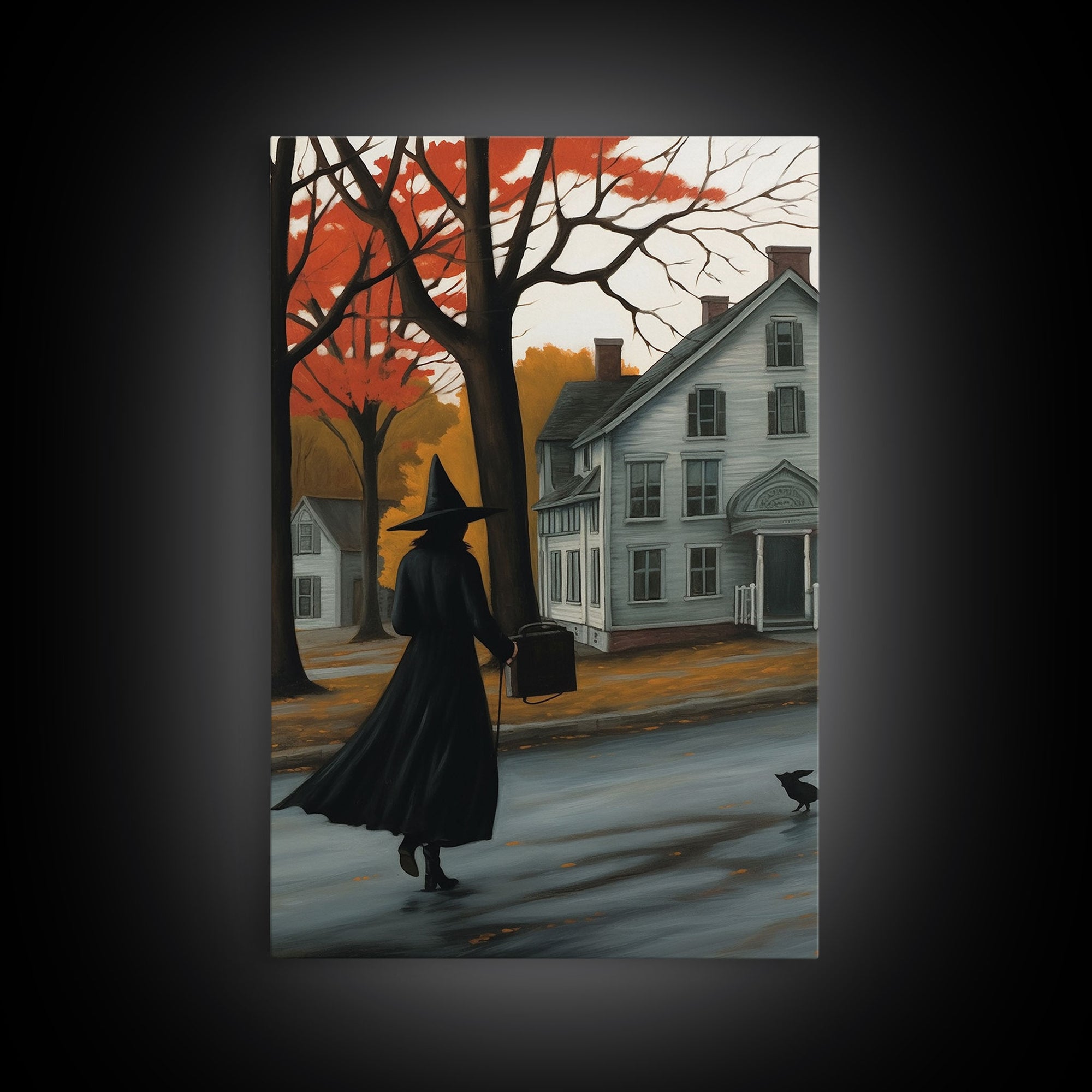 Halloween Abstract Art, Framed Canvas Print, Witch On The Streets of Salem, Halloween Decor- Witchcraft Art