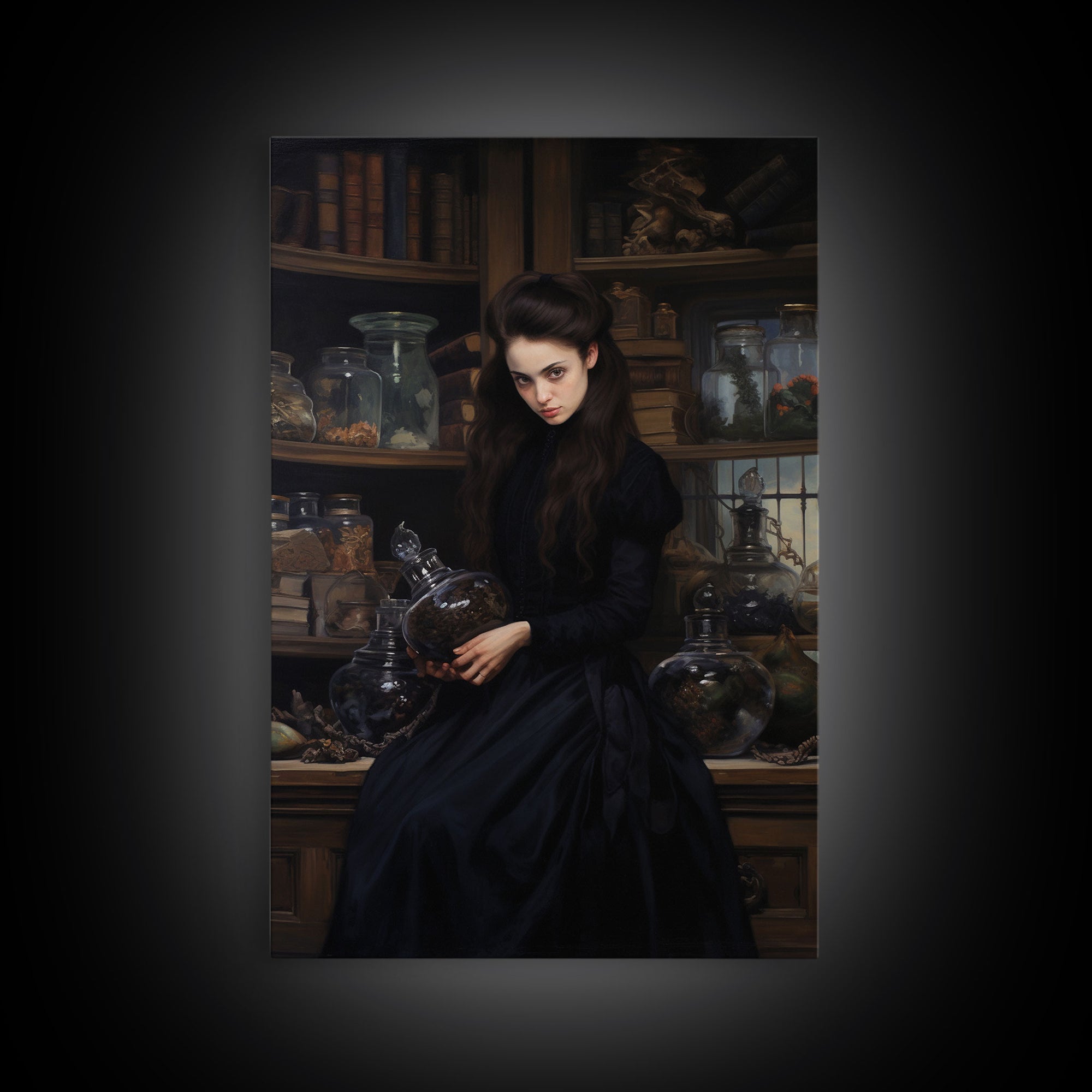 The Alchemical Witch, Witch Making Potions, Alchemy, Framed Canvas, Halloween Canvas Art, Dark Academia, Macabre Oil Painting