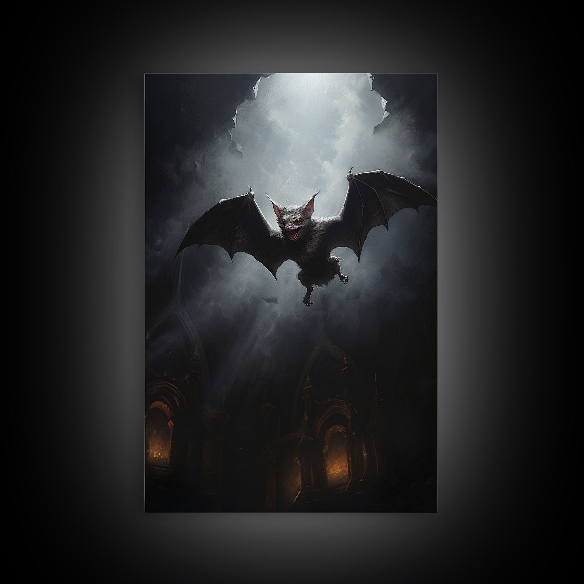 Vampire Bat In The Night, Art Canvas Print, Dark Academia, Halloween Bat Print, Halloween Decor, Monster Print, Macabre Art