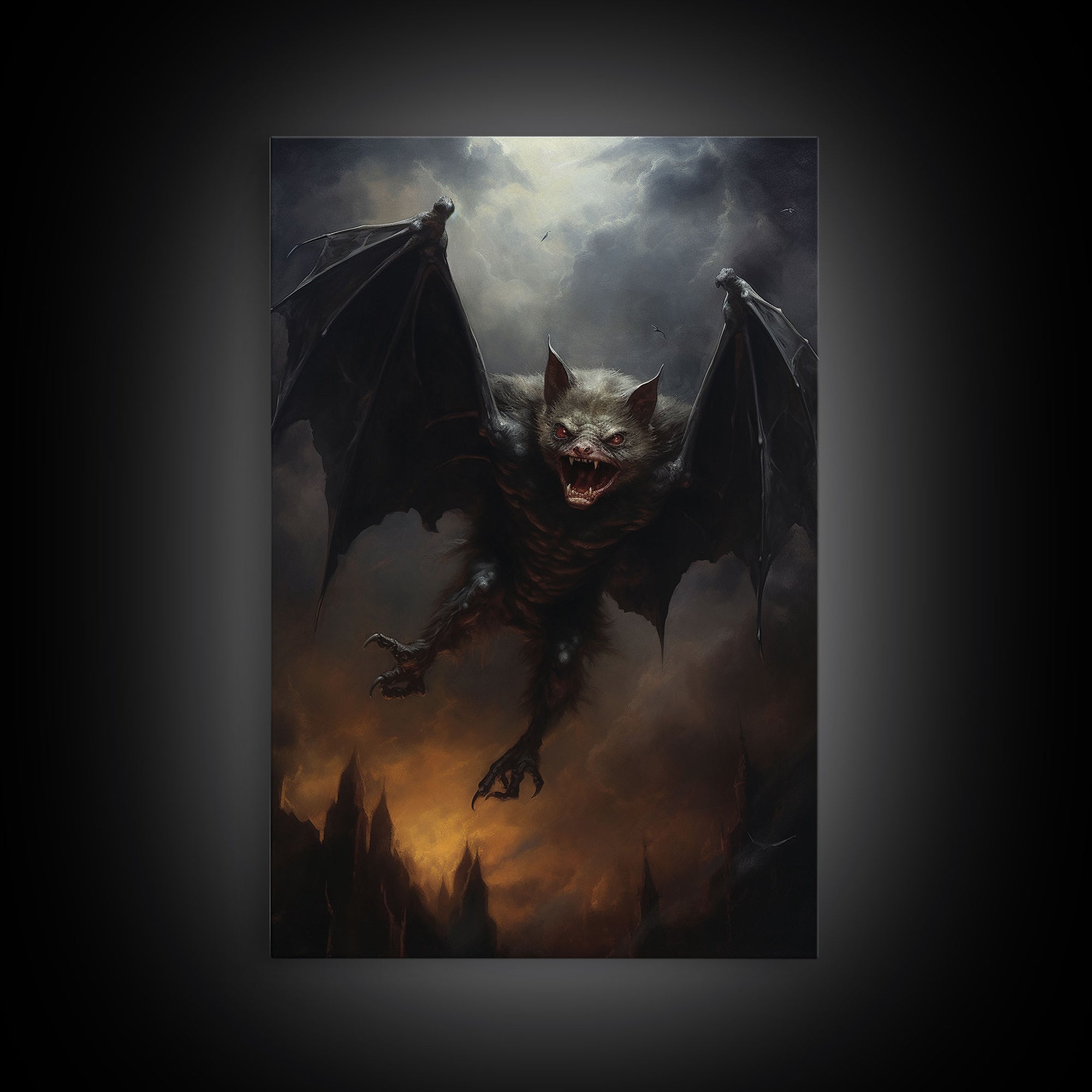 Vampire Bat In The Night, Art Canvas Print, Dark Academia, Halloween Bat Print, Halloween Decor, Monster Print, Macabre Art