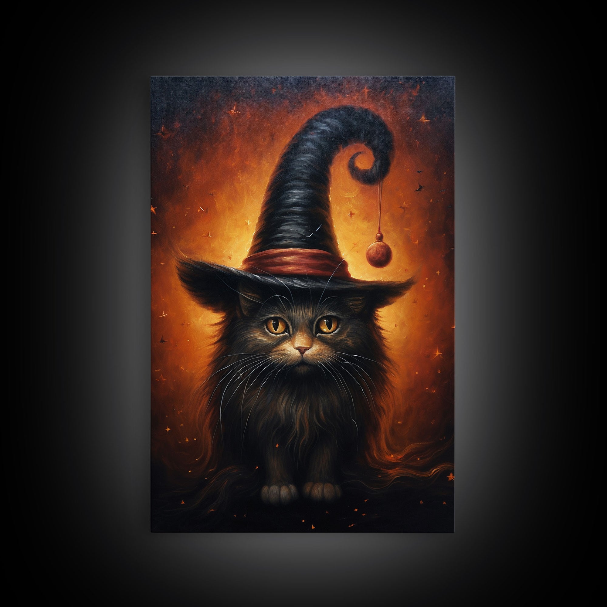 Cute Witch's Familiar Cat Halloween Art, Cat Witch, Cat Painting, Cute Cat Print, Halloween Decor