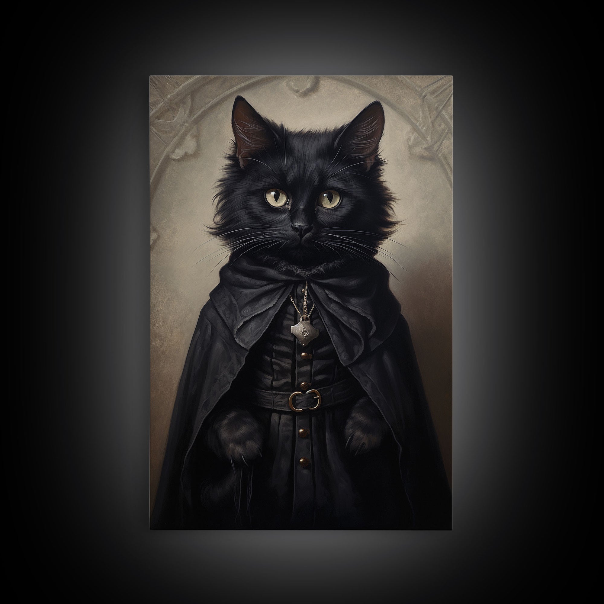 Cute Victorian Cat Portrait, Halloween Decor, Oil Painting Of A Gothic Victorian Cat, Halloween Wall Art, Framed Canvas Print