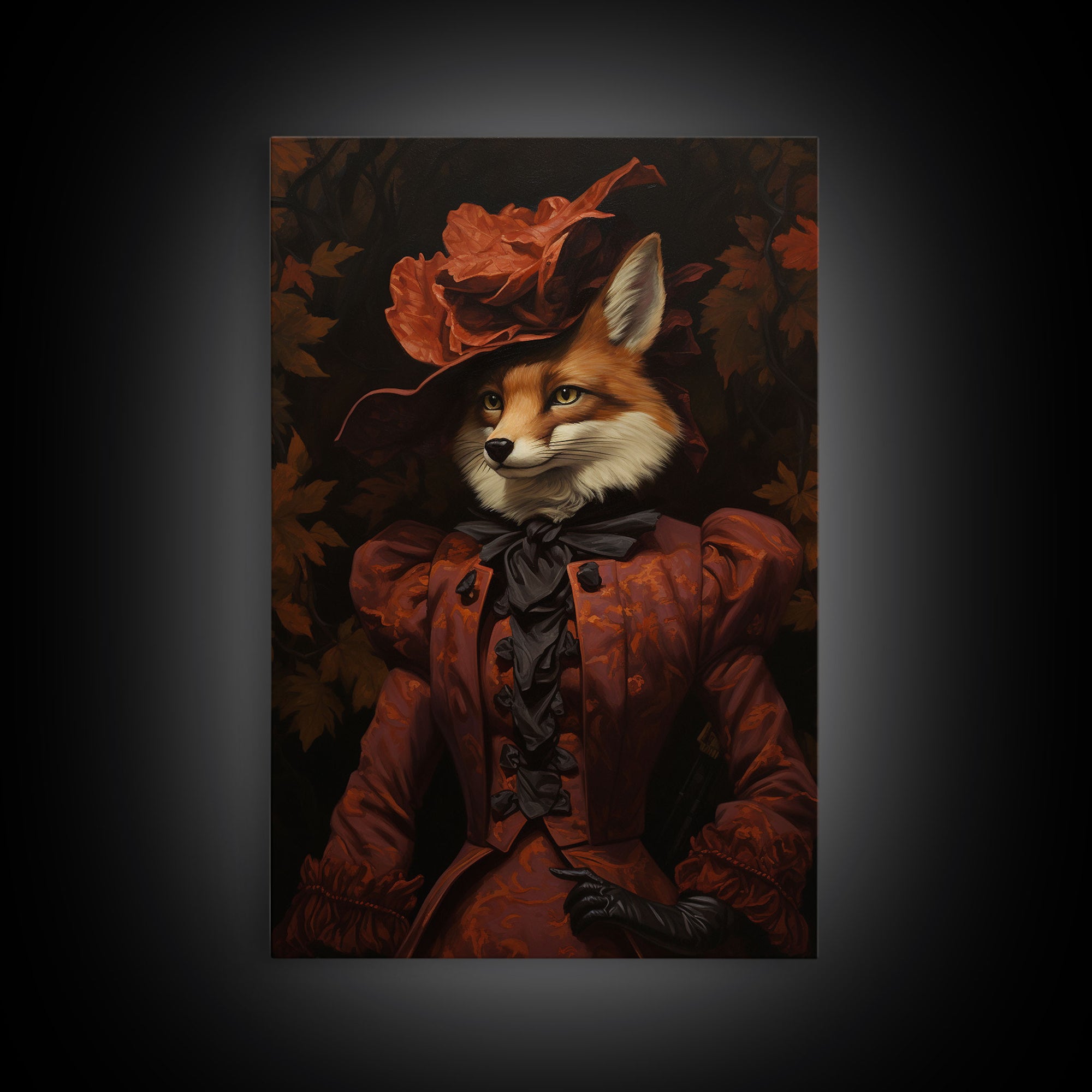 Victorian Lady Fox, Framed Canvas or Canvas Print, Halloween Decor, Dark Academia, Funny Halloween Decorations