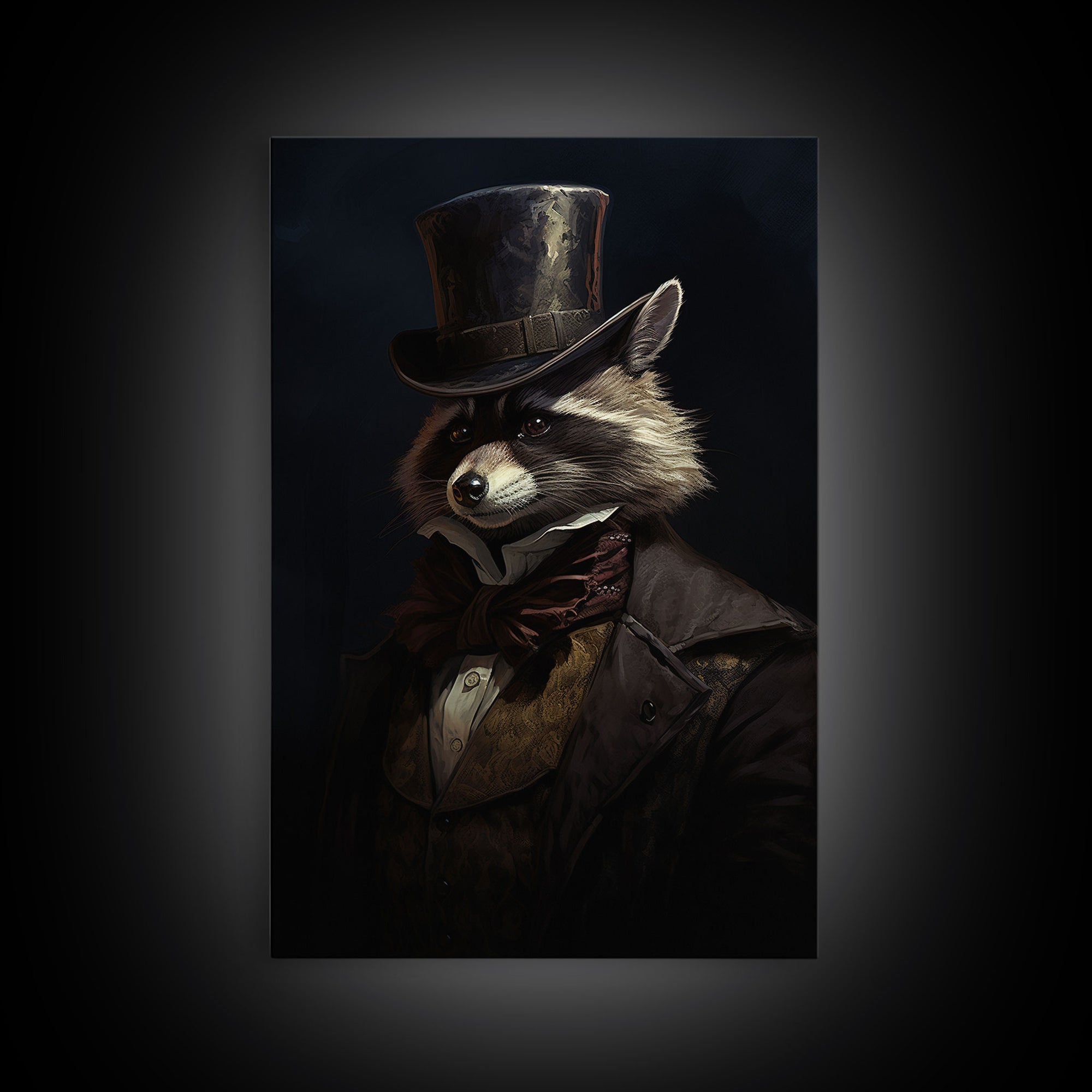 Funny Raccoon Art, Framed Canvas Print Or Poster, Funny Halloween Art, Victorian Raccoon Oil Painting Portrait, Victorian Business Raccoon