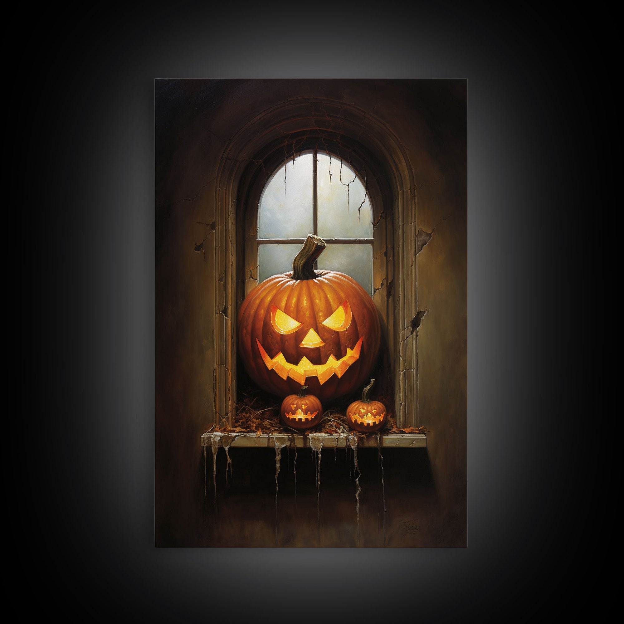 Jack O Lantern In The Window, Trick or Treat, Halloween Print, Art Canvas Print, Halloween Decor, Halloween Art, Spooky Halloween Decoration