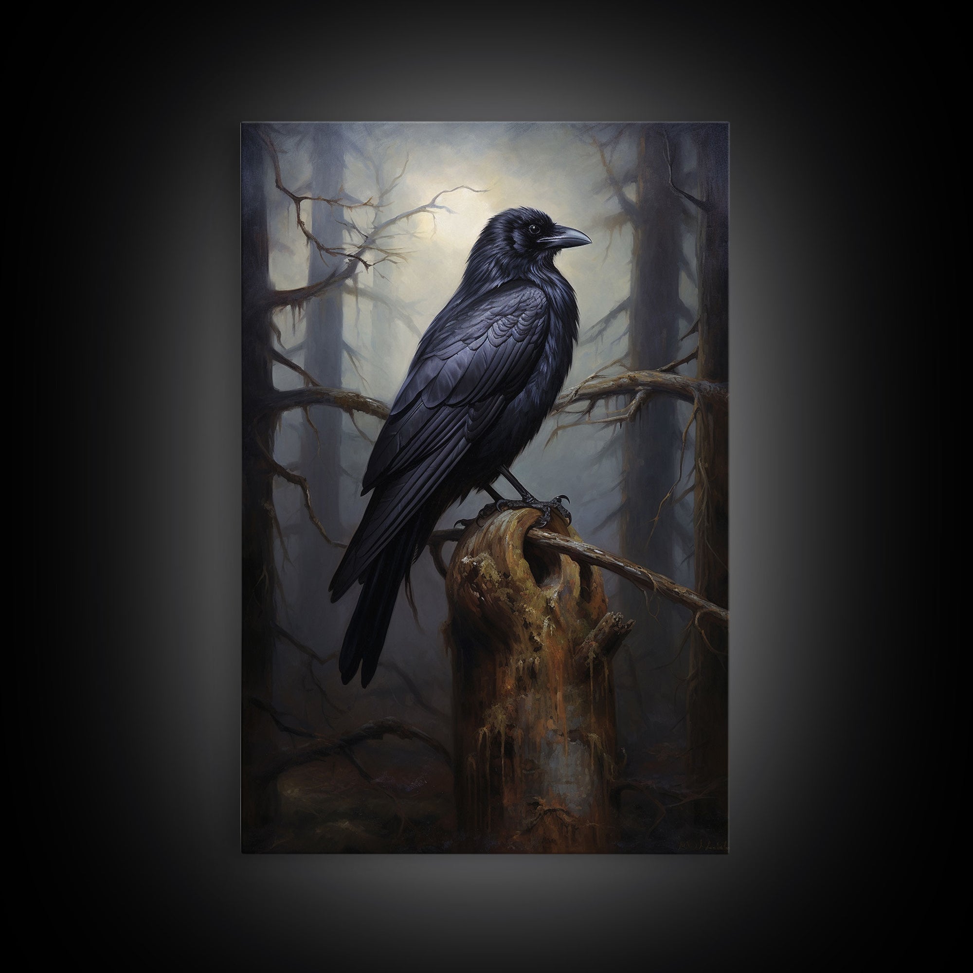 The Raven, Cool Halloween Art, Framed Canvas Print, Dark Wall Art, Dark Academia, Goth Art, Hallowen Wall Decoration