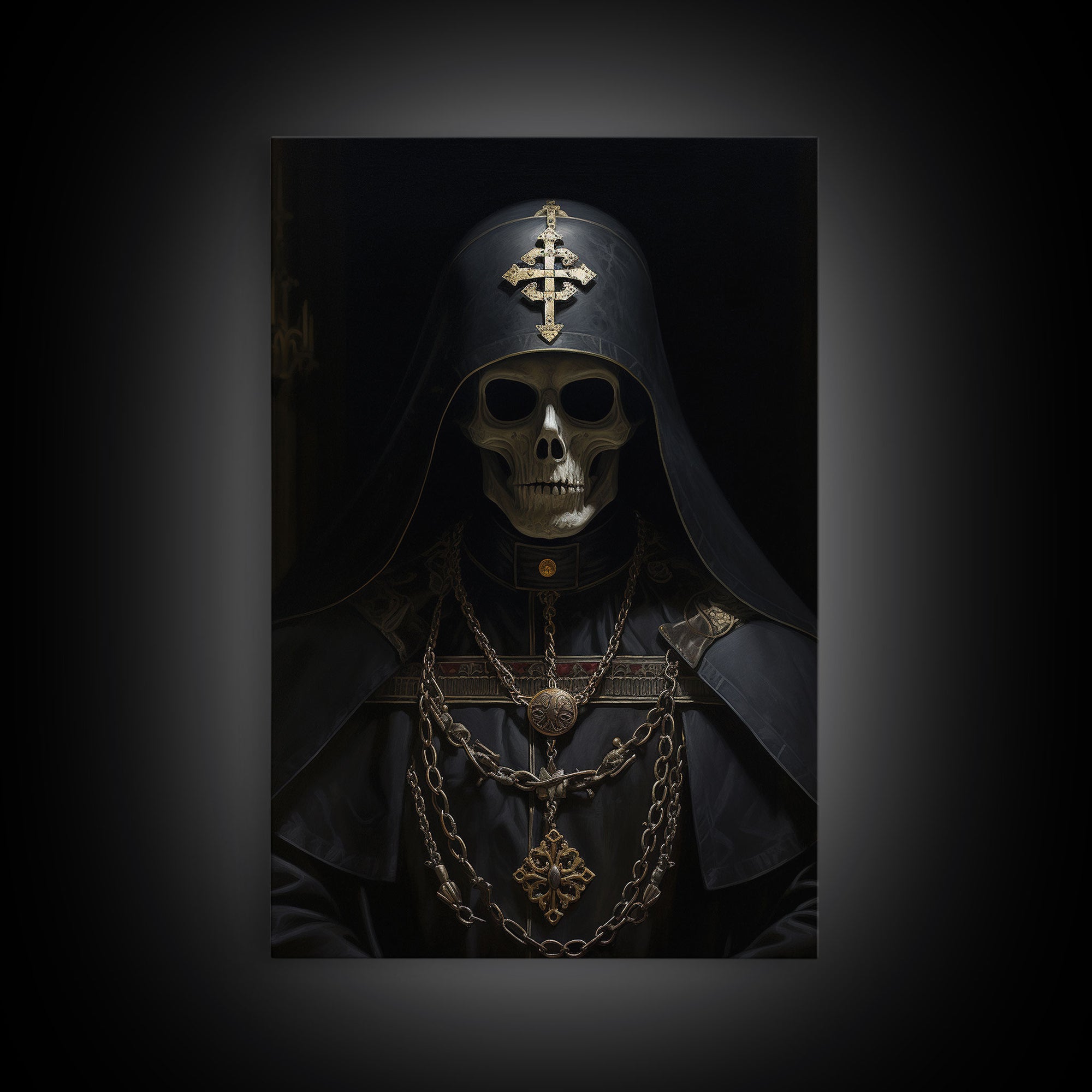 The Preacher, Gothic Skeleton Priest, Spooky Halloween Wall Art, Canvas Print, Framed Halloween Canvas Print, Dark Academia, Goth Art