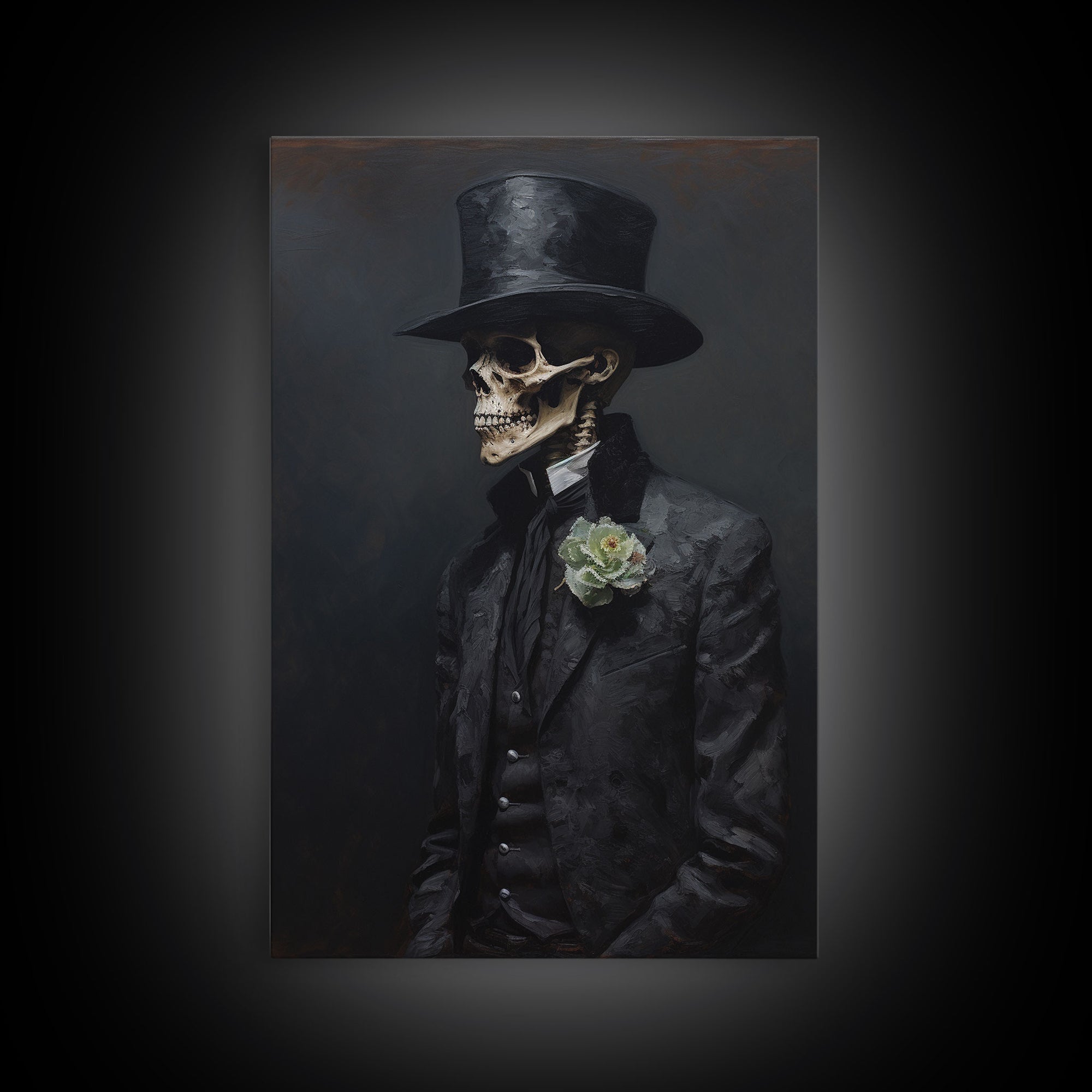 The Dapper Gentleman Skeleton, Spooky Halloween Wall Art, Canvas Print, Framed Halloween Canvas Print, Dark Academia, Goth Art