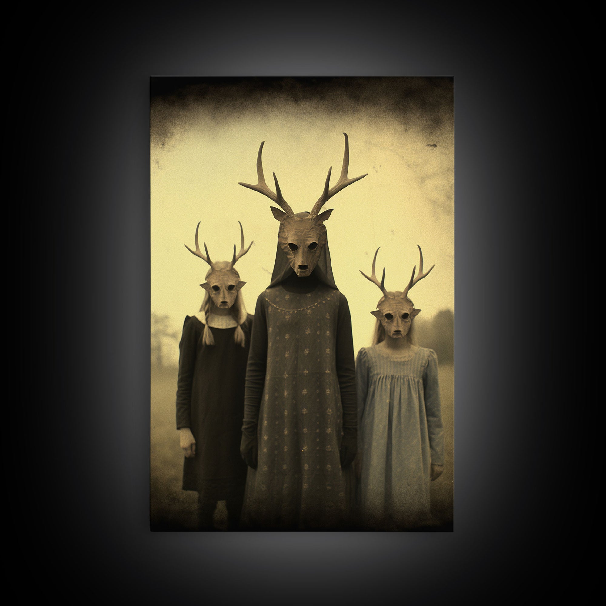 The Cult Of The Deer, Creepy Halloween Wall Art, Framed Canvas Print, Occult Art, Dark Academia, Creepy Photography