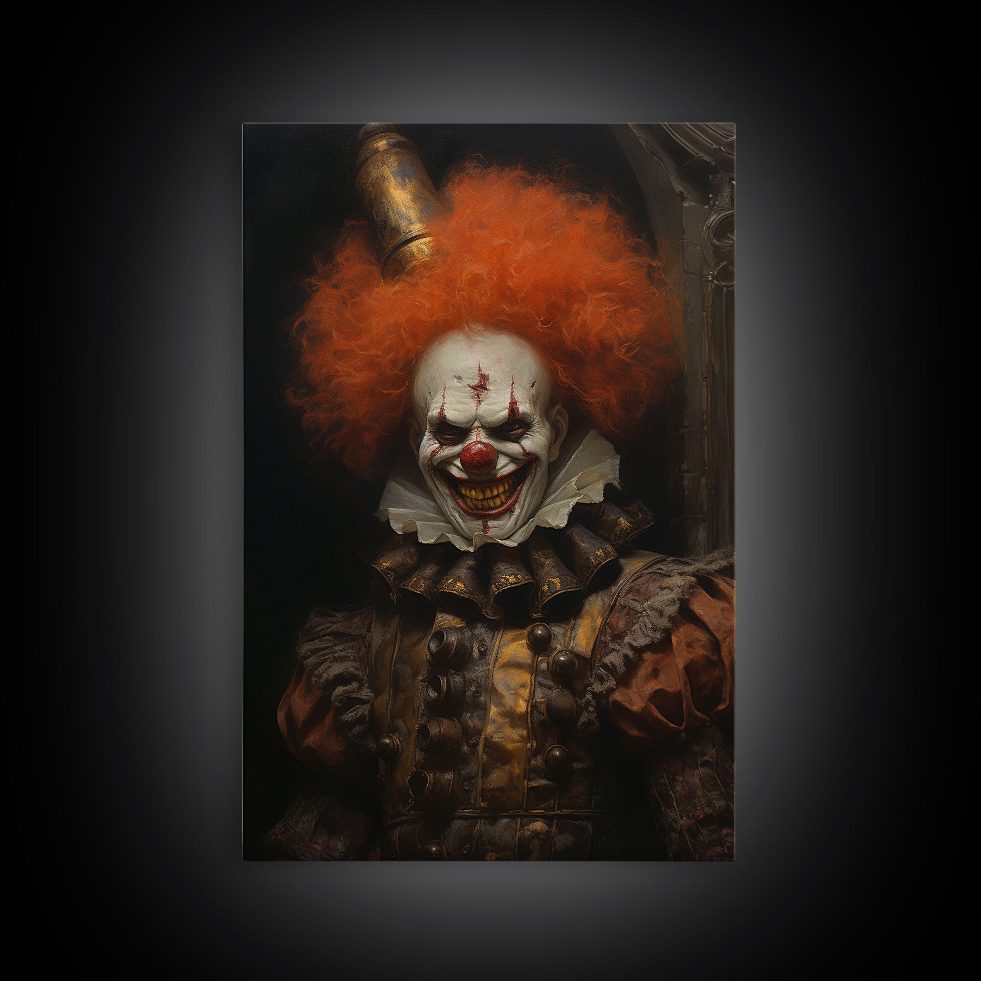 Scary Victorian Clown, Coulrophobia, Framed Canvas Print, Victorian Gothic Halloween Art, Oddities and Curiosities, Halloween Decoration