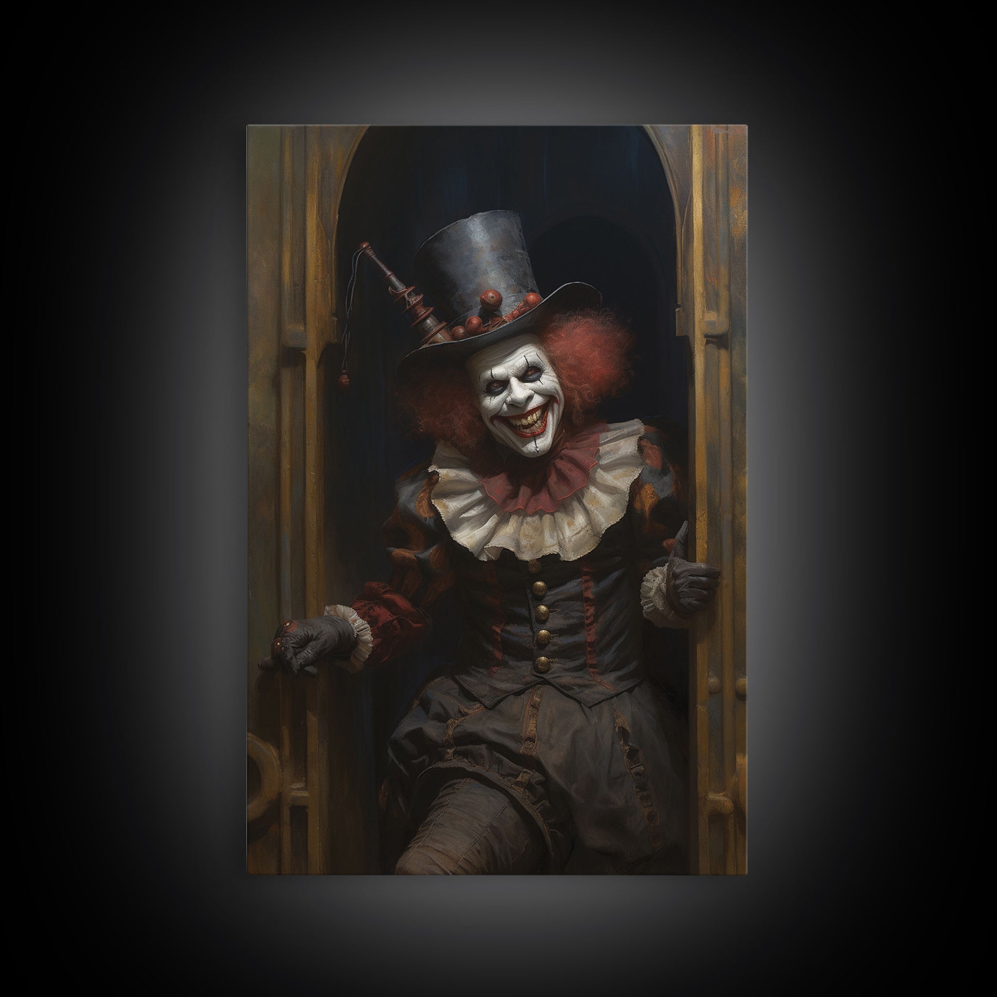 Scary Victorian Clown, Coulrophobia, Framed Canvas Print, Victorian Gothic Halloween Art, Oddities and Curiosities, Halloween Decoration