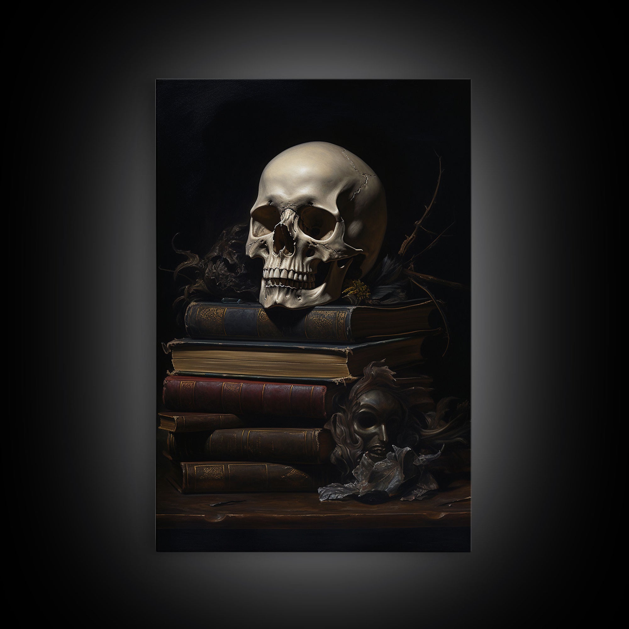 The Witch's Library, Dark Academia, Skull Art, Framed Canvas Print, Halloween Canvas Art, Spooky Goth Art, Victorian Horror Decor