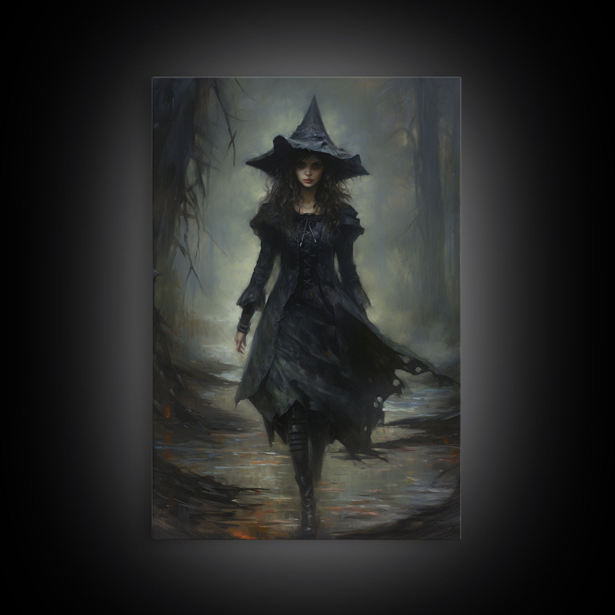 The Witch, Witch Decor, Halloween Witch, Framed Canvas, Retro Hallowen Wall Art, Halloween Canvas, Witch Painting, Gothic Victorian Art