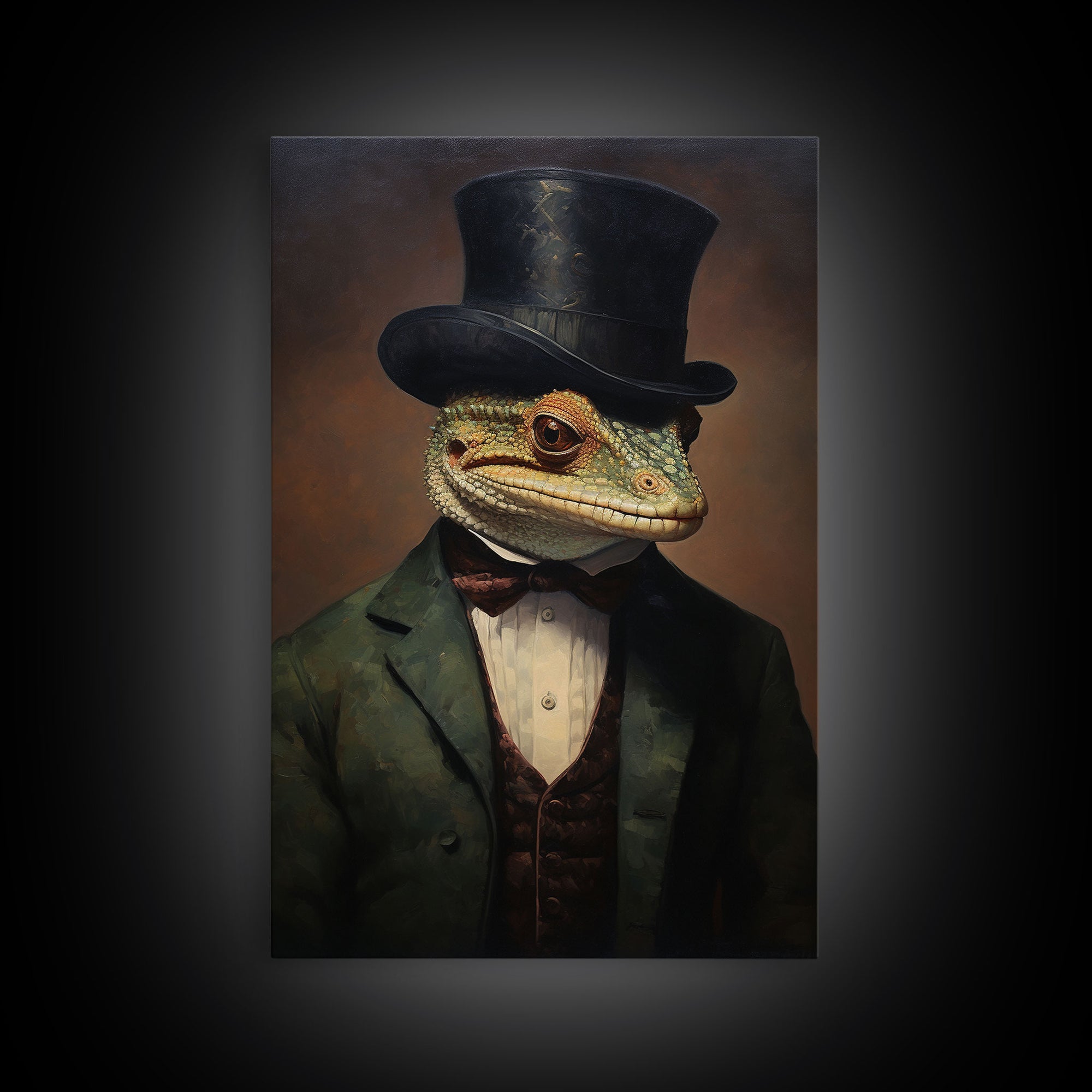 Dark Academia Victorian Gecko Art, Framed Canvas Print or Canvas, Halloween Art, Spooky Decor, Halloween Decoration