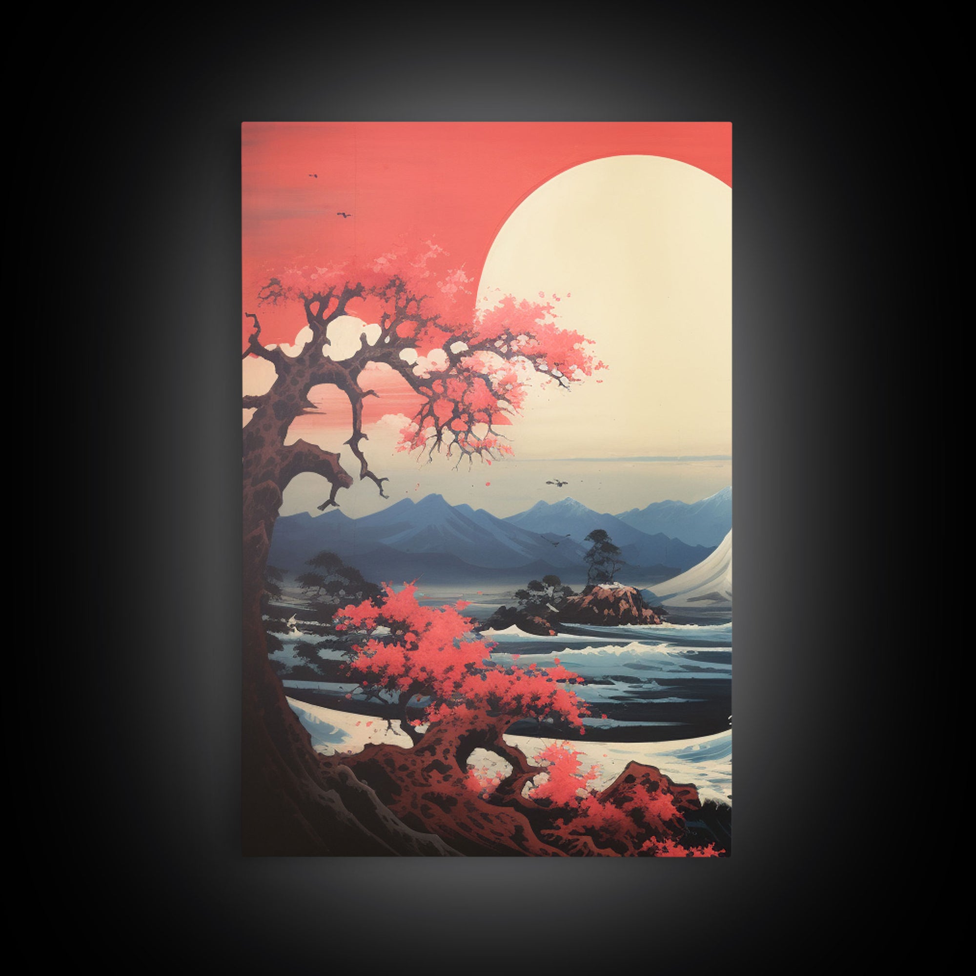 Japanese Ukiyo-e Mountains Sunset Set of 3 Prints, Japanese Ink Block, Ukiyo-e Wall Art, Living Room Art, Above Bed Decor, 3 Panel Print Set