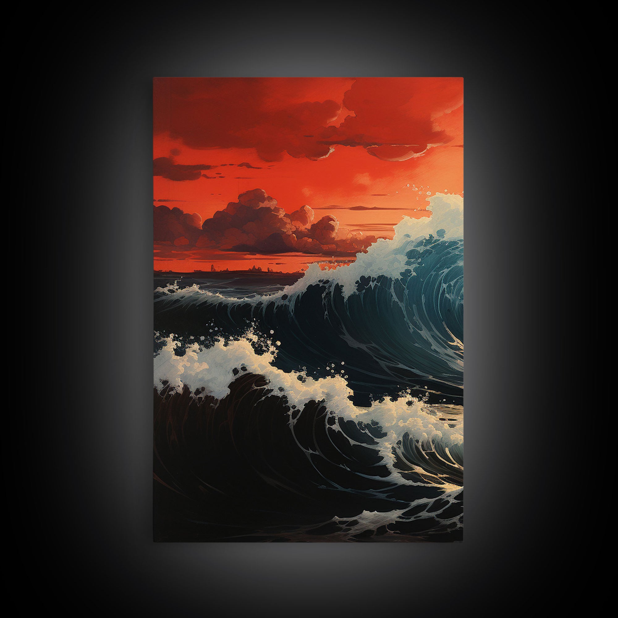 Asian Art, Japanese Wall Art, Ocean Waves, Sunset Art, Canvas Print, Wall Art, 3 Piece Wall Art, Trendy Wall Art, Modern Art Prints