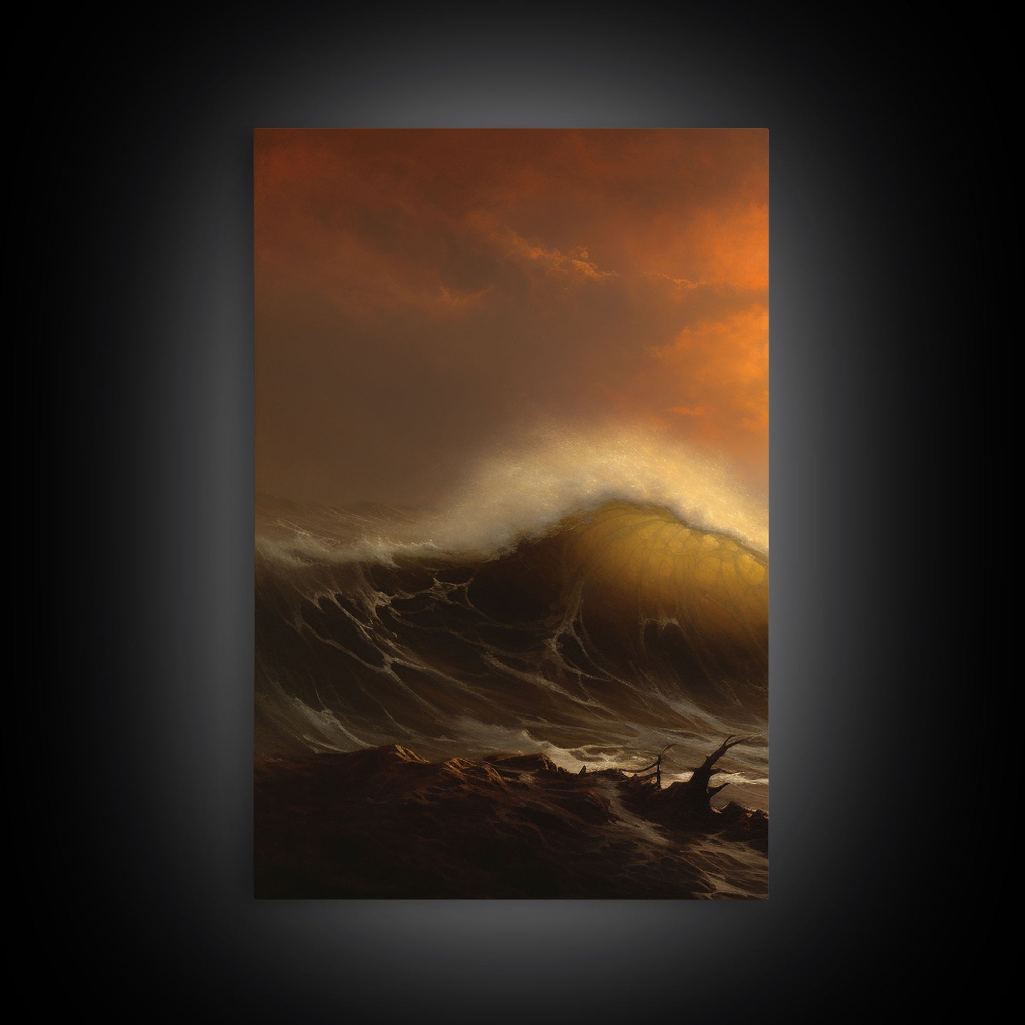 Beneath The Roaring Sea, Seascape Painting, 3 Piece Set, Framed Canvas Print, Cool Wall Art, Office Decor, Above Sofa Art