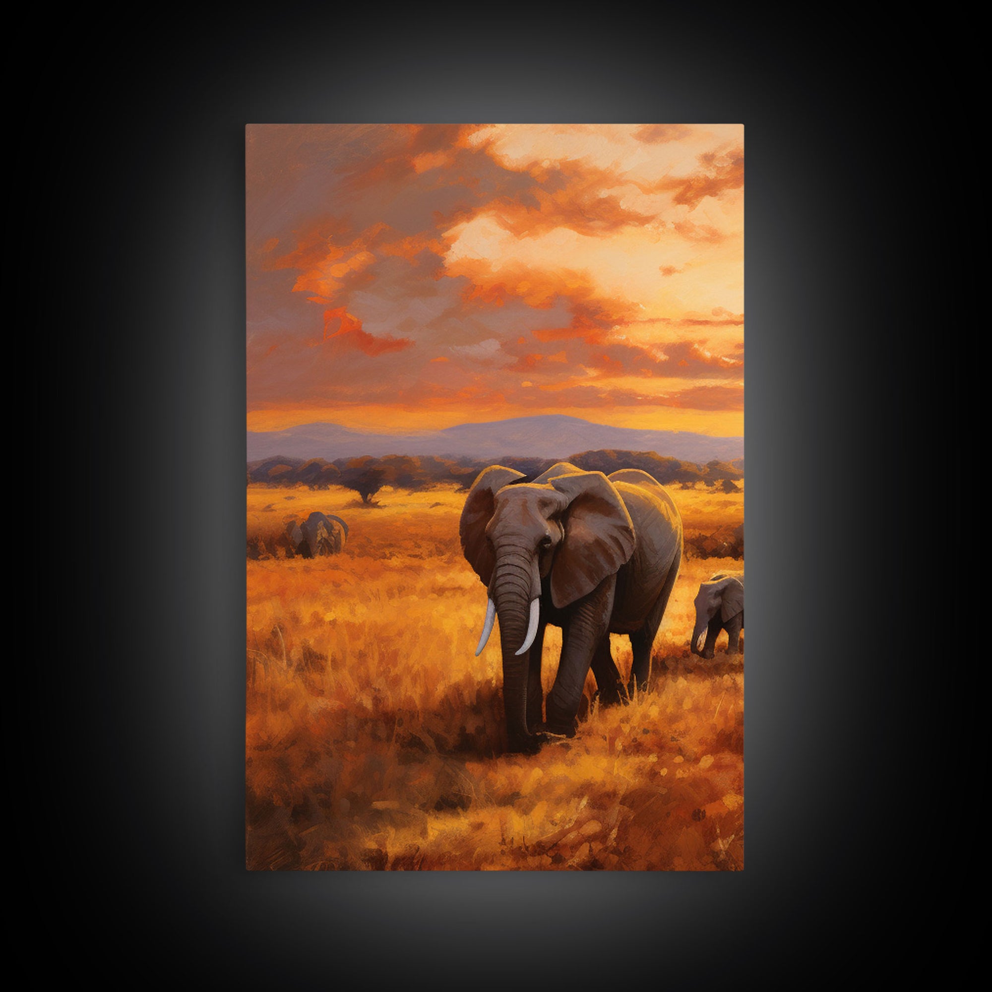 Elephant Print, Animal Wall Art, Sunset Print, Canvas Print, Wall Art, 3 Piece Wall Art, Nature Print, Retirement Gifts, Modern Office Art