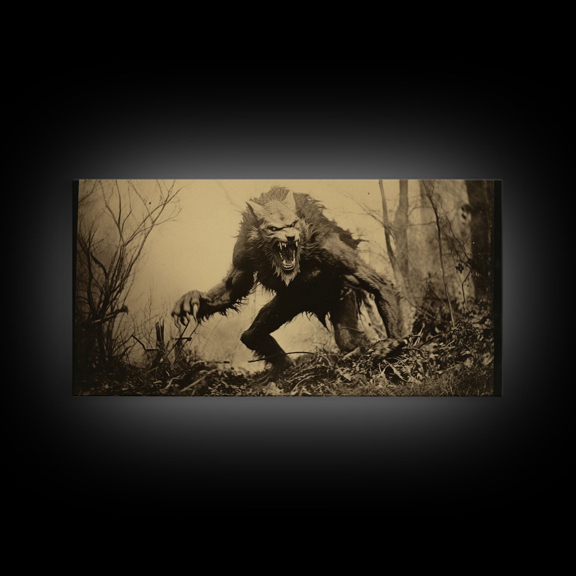 The Werewolf, 1800s Photograph Art, Creepy Halloween Decor, Framed Canvas Print, Vintage Tintype Photo Art, Halloween Art Print