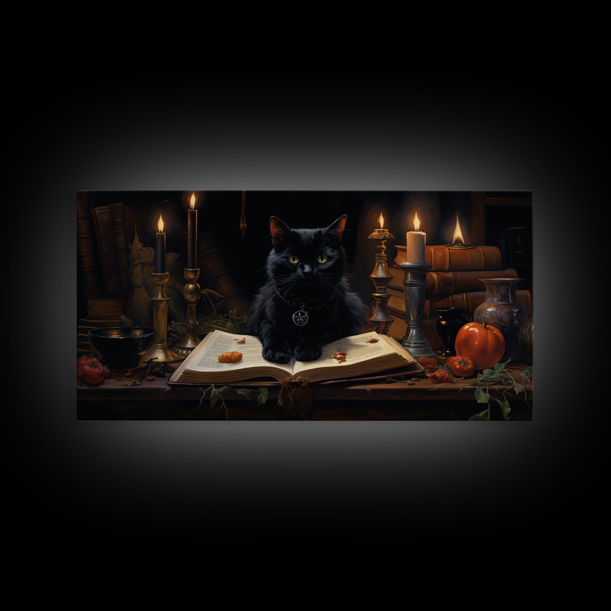 The Witch's Familiar, Black Cat Art, Witch Print, Framed Canvas or Poster, Victorian Oil Painting, Dark Academia, Witchcraft Decor