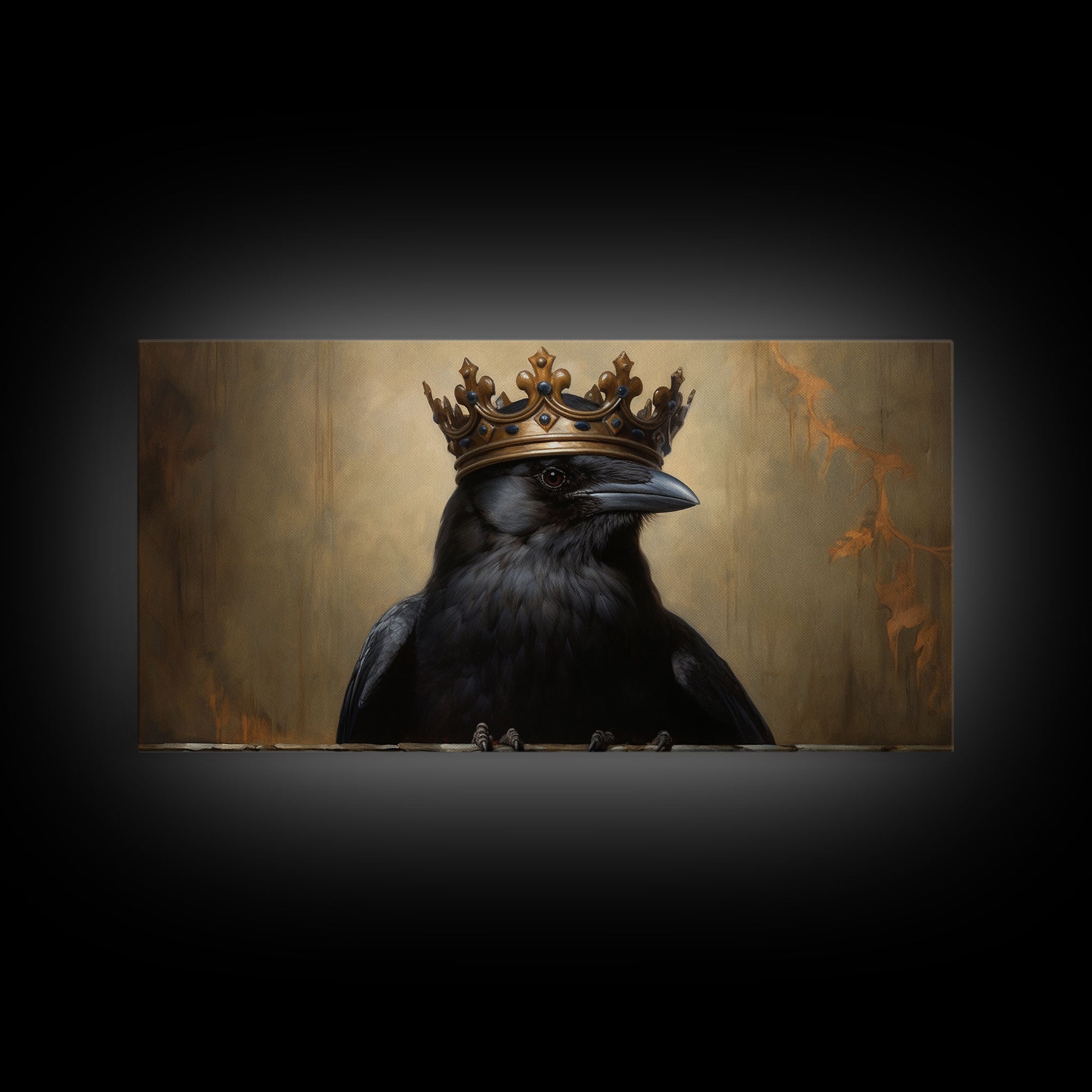 The Raven King, Framed Canvas Print, Cool Halloween Decor, Gothic Crow Art, Victorian Oil Painting, Halloween Art, Goth Decor