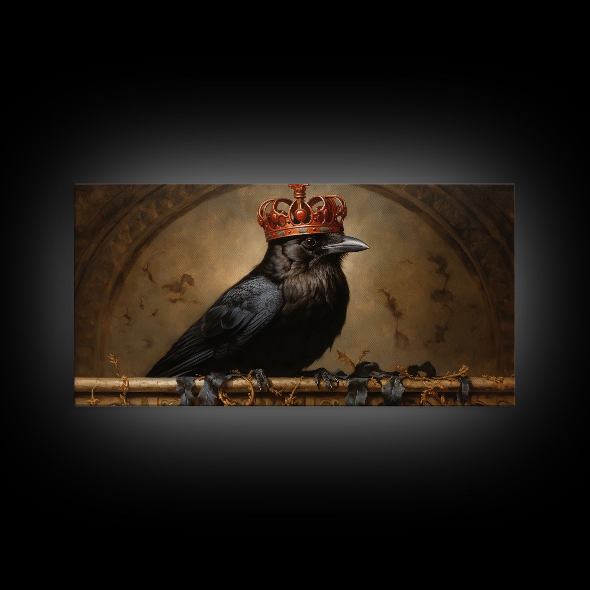 The Crow King, Framed Canvas Print, Cool Halloween Decor, Gothic Raven Art, Victorian Oil Painting, Halloween Art, Goth Decor