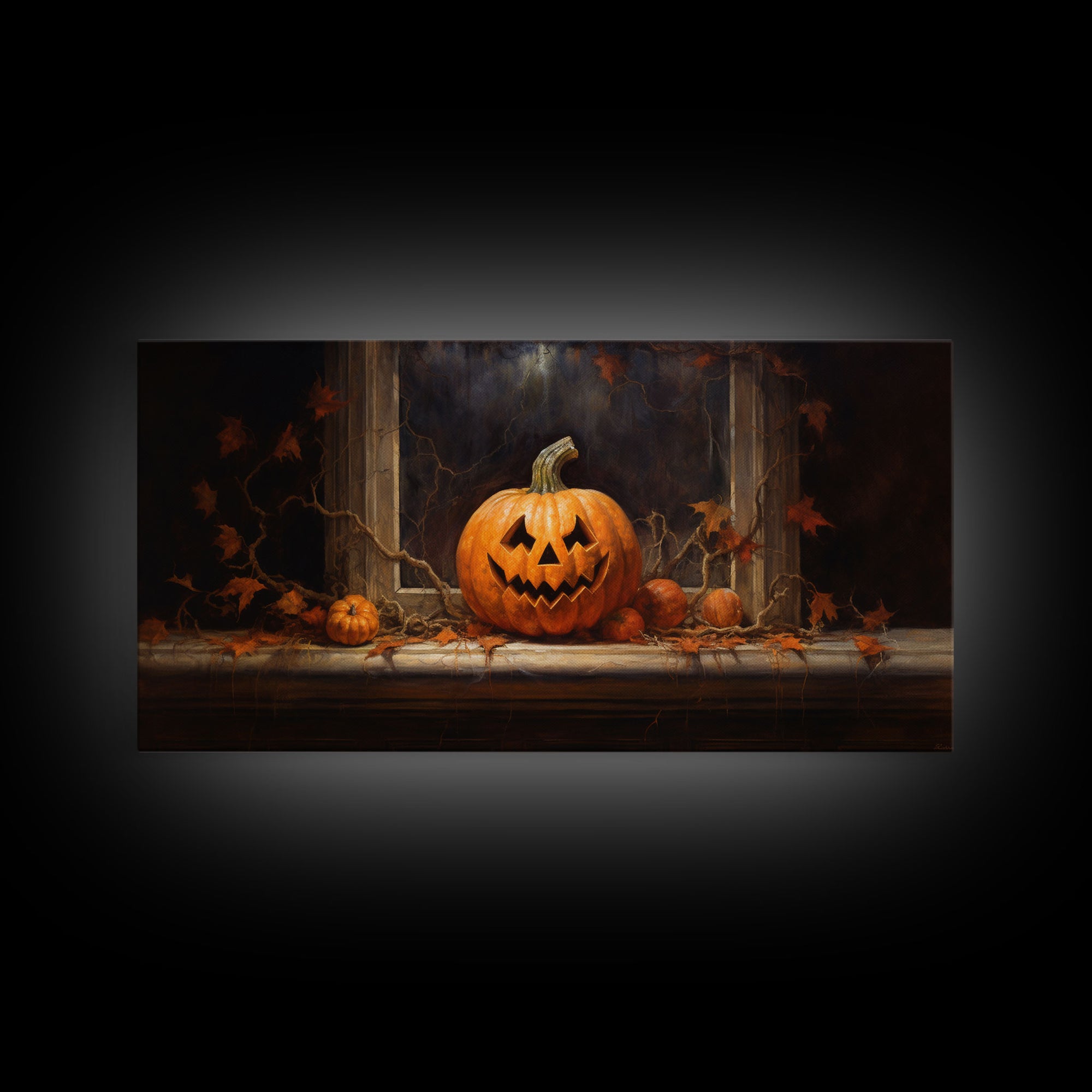 Spooky Art, Halloween Art, Jack O Lantern Art, Framed Canvas Print, Halloween Decor, Horror Prints, The Jack O Lantern In The Window